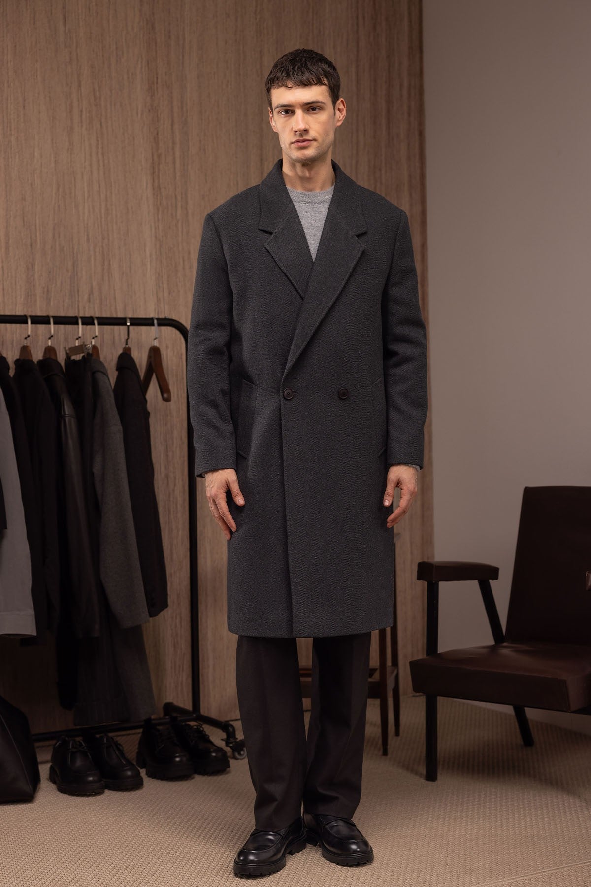 Antioch Wool-Blend Herringbone Double-Breasted Men's Coat