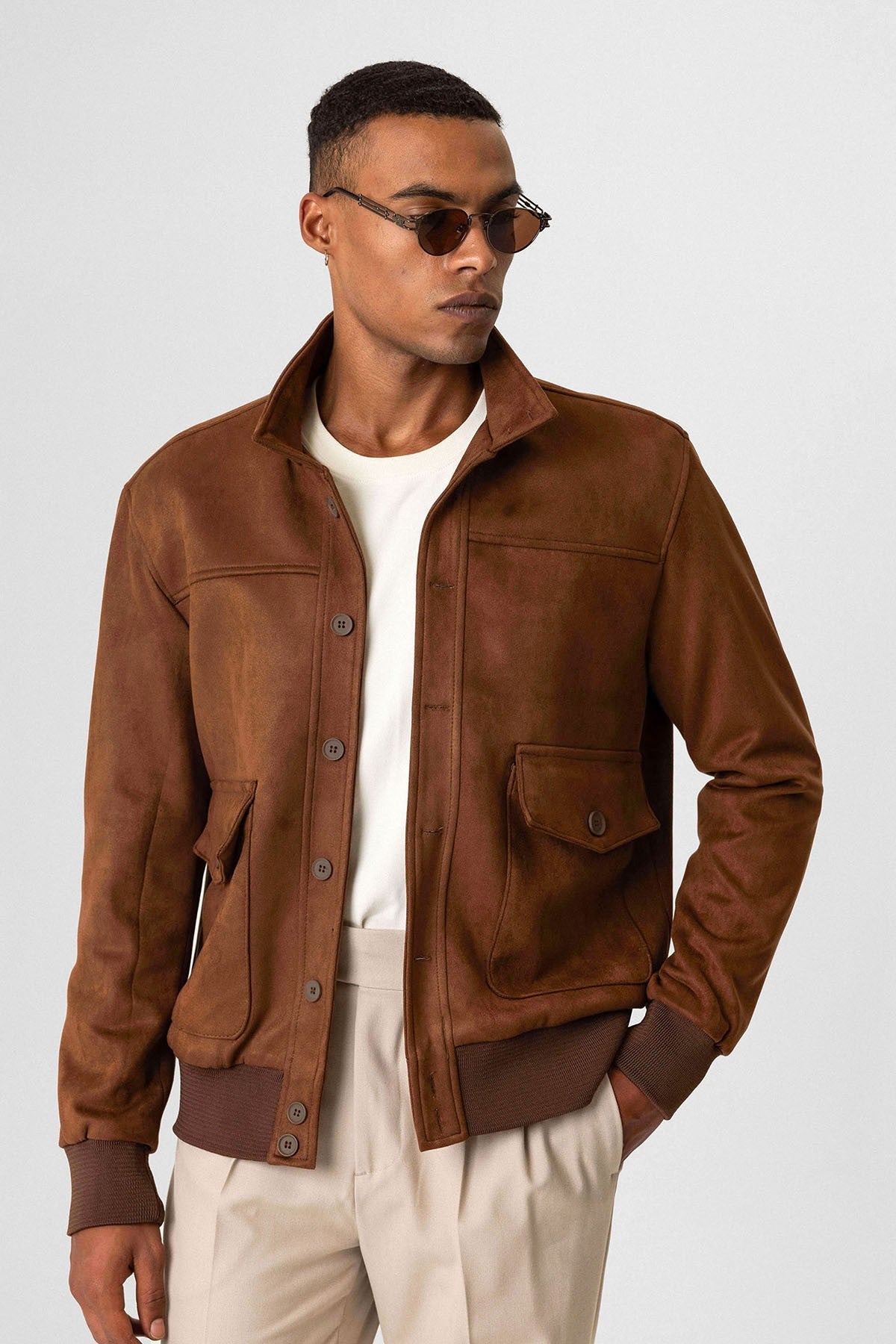 Antioch Bel Elastic-Collar Suede Men's Jacket
