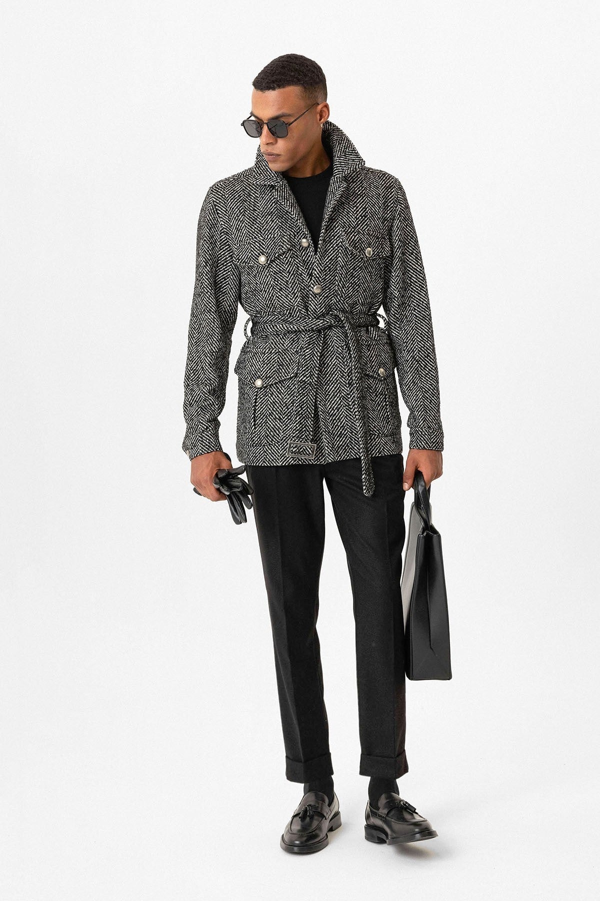 Antioch Men's Jacket with Herringbone-Patterned Collar