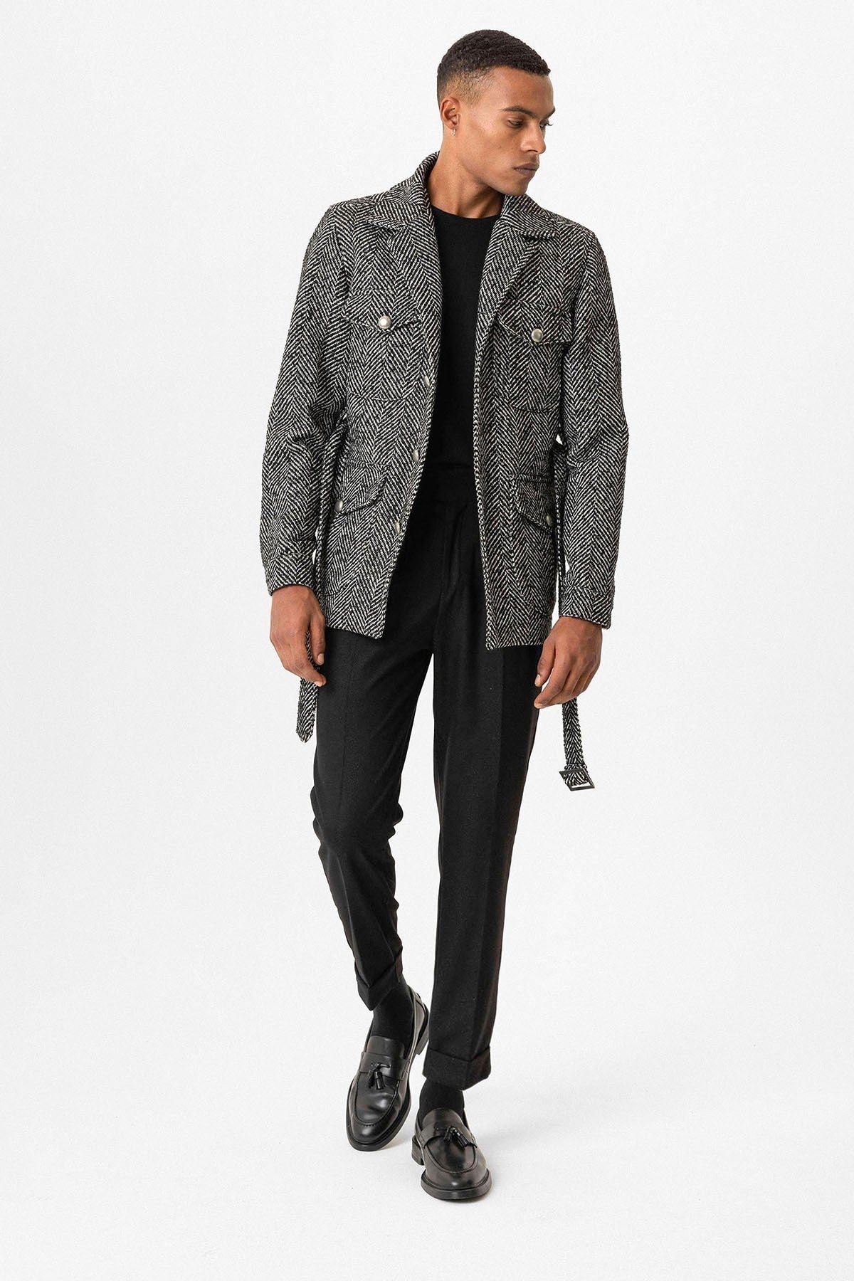 Antioch Men's Jacket with Herringbone-Patterned Collar