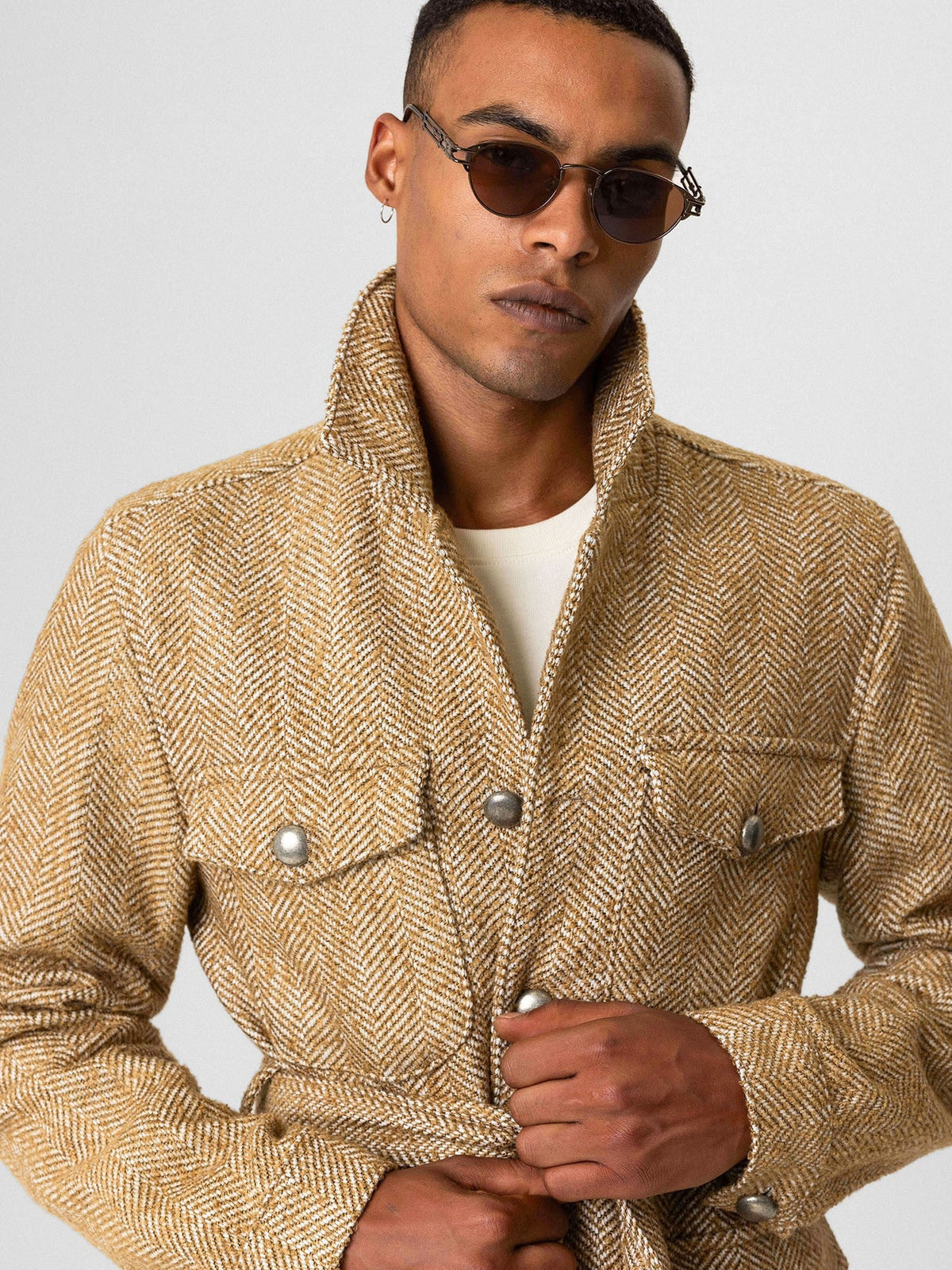 Antioch Men's Jacket with Herringbone-Patterned Collar