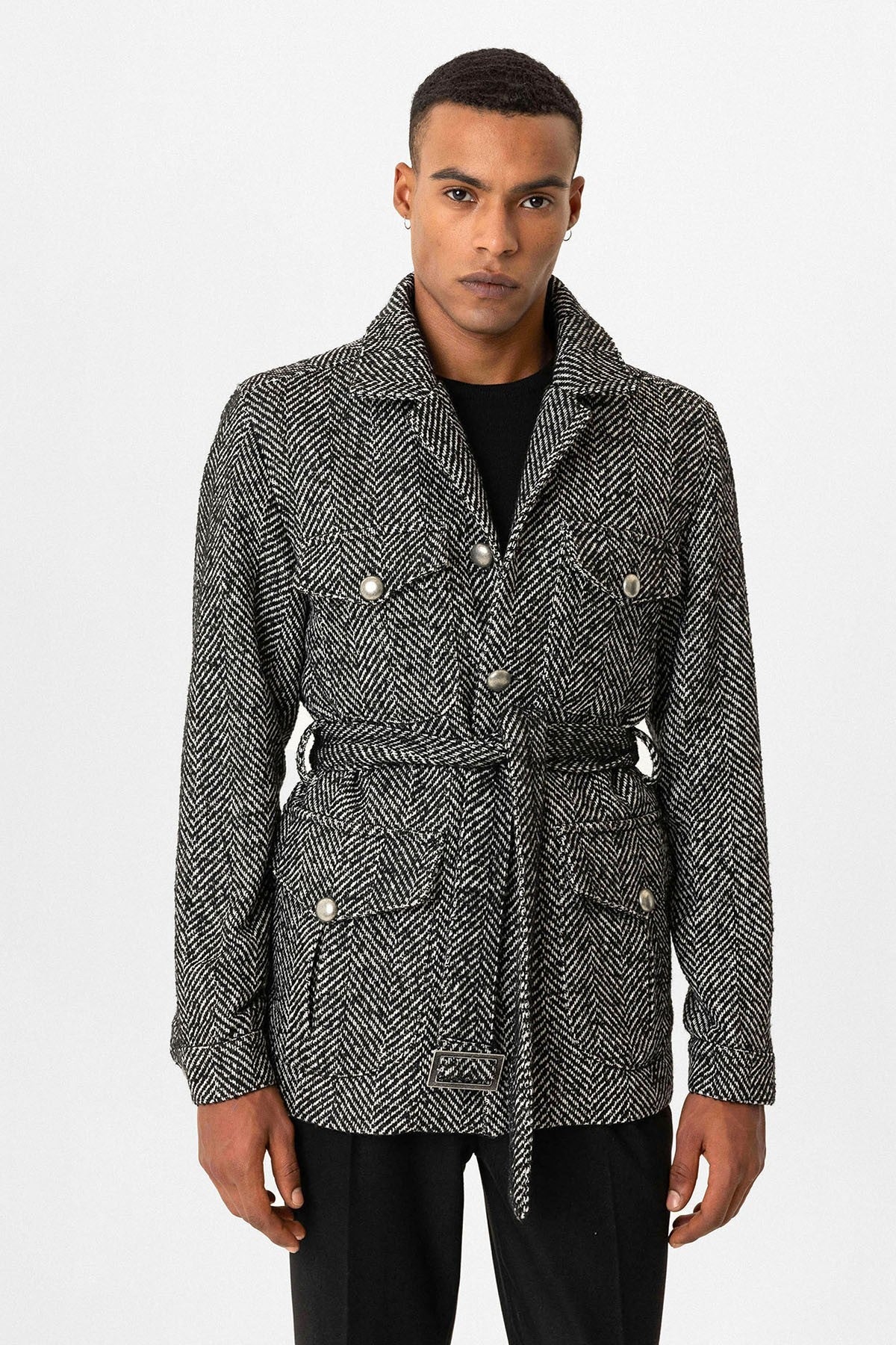 Antioch Men's Jacket with Herringbone-Patterned Collar