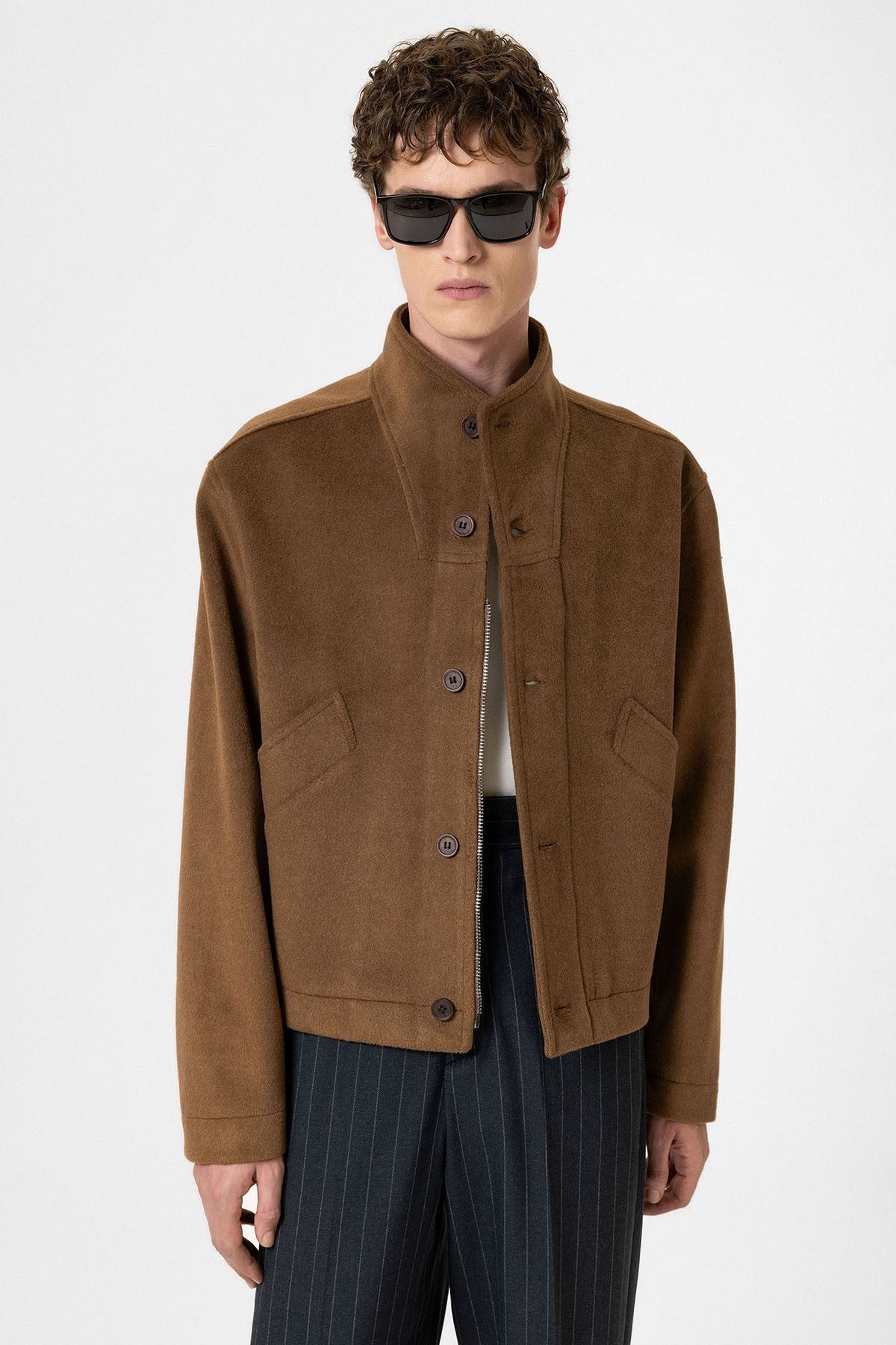 Men's Wool-Blend Stand-Up Collar Coat