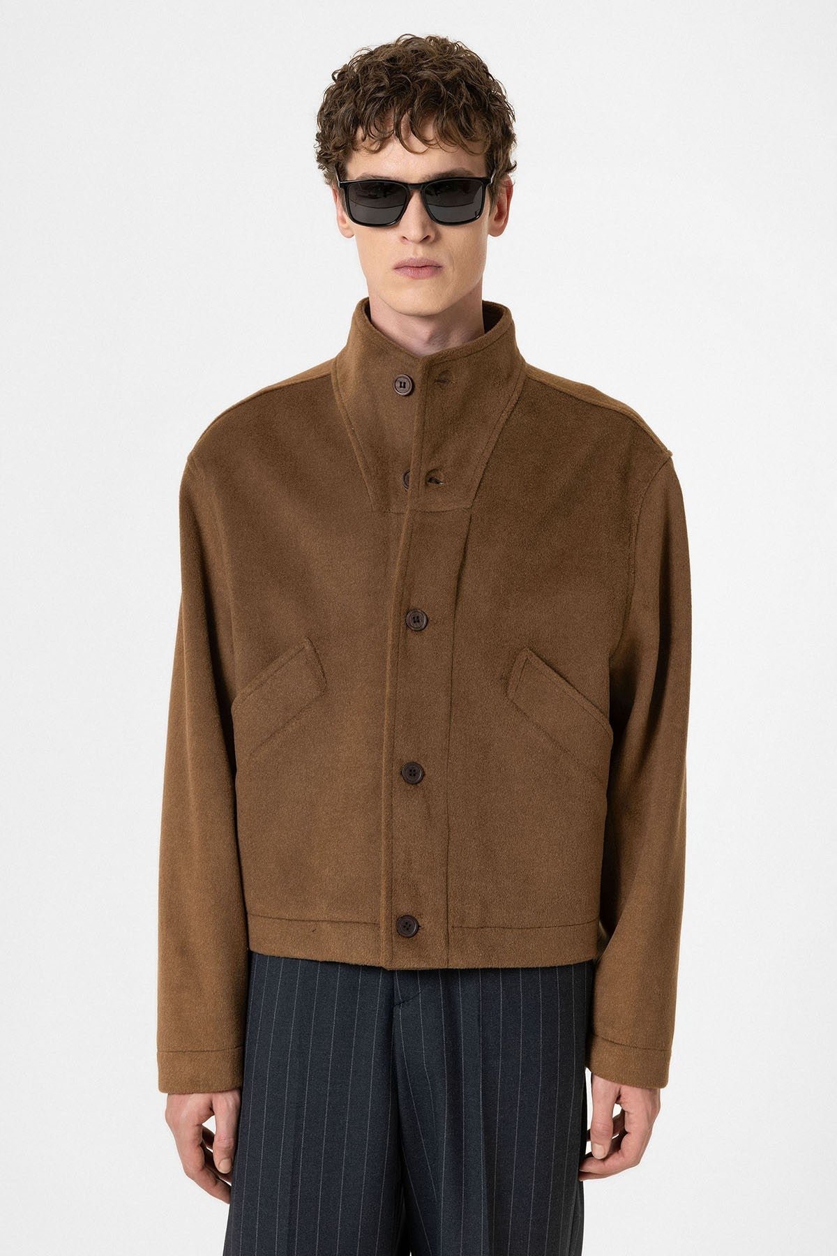Men's Wool-Blend Stand-Up Collar Coat