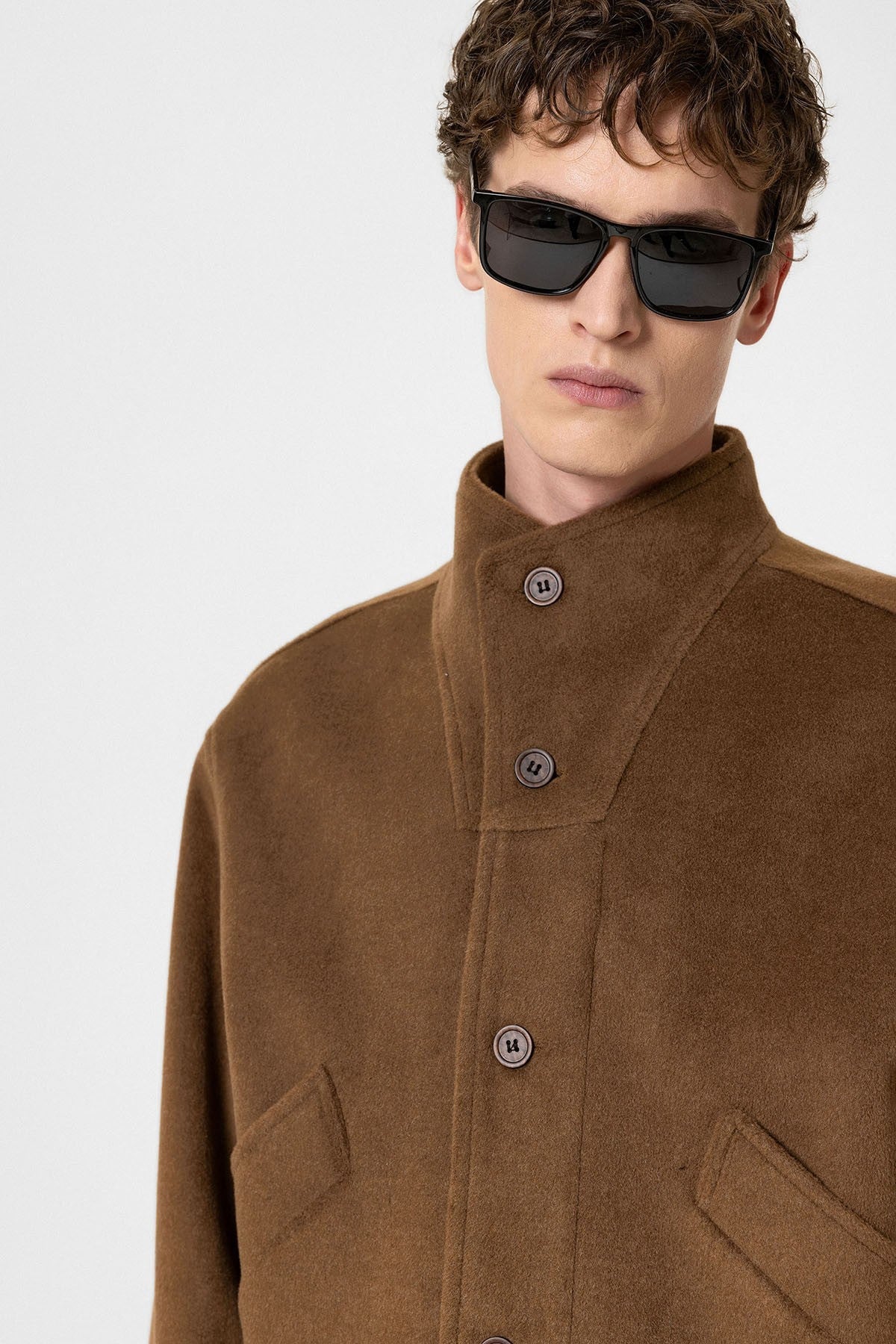 Men's Wool-Blend Stand-Up Collar Coat