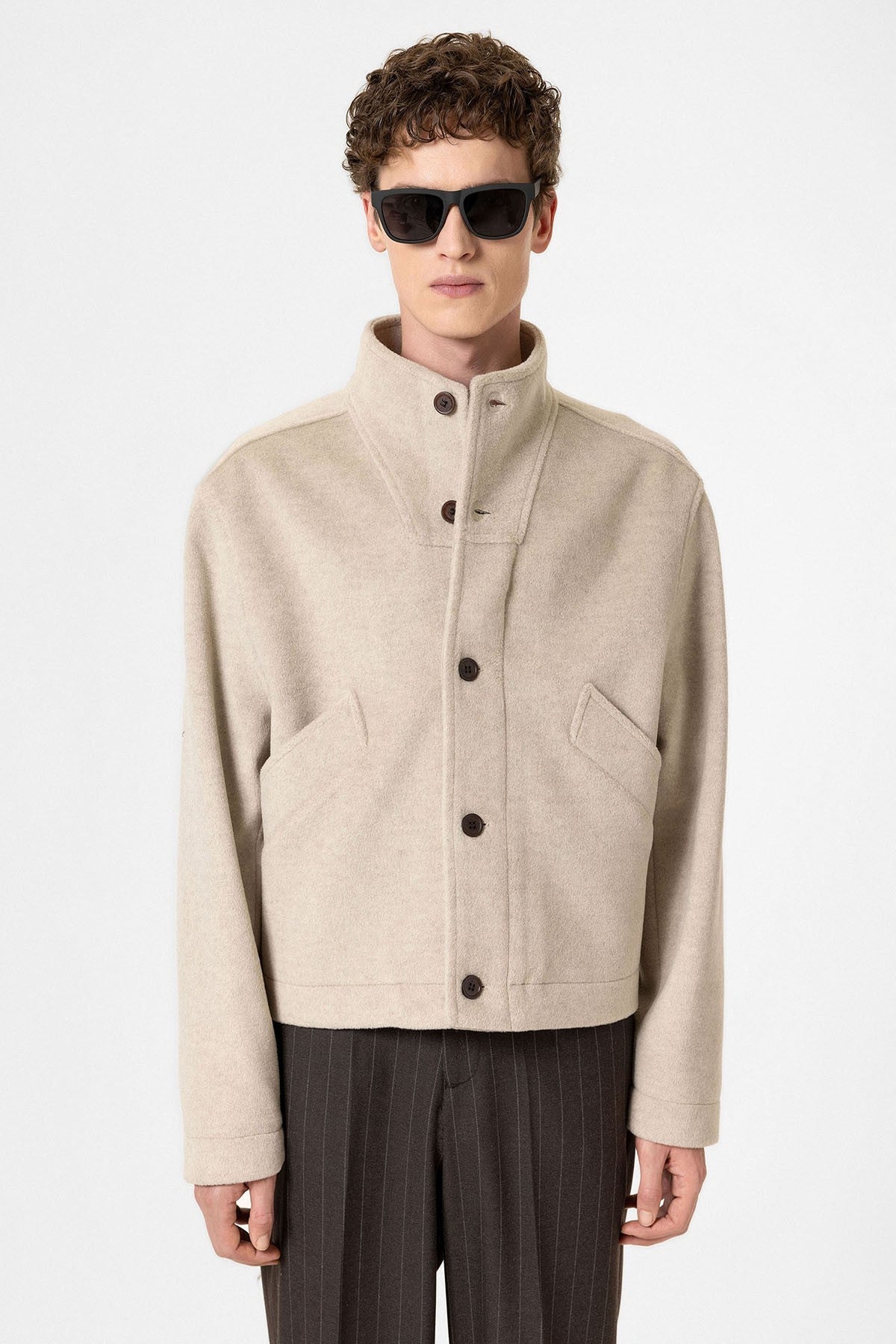 Men's Wool-Blend Stand-Up Collar Coat