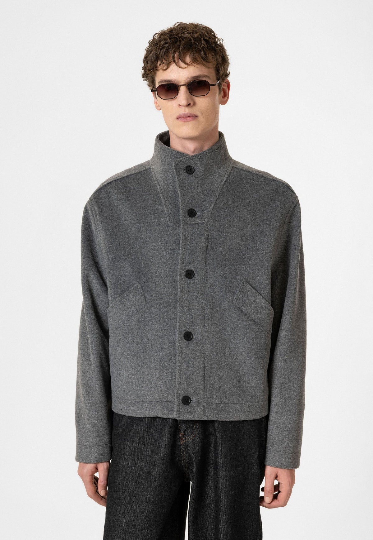 Men's Wool-Blend Stand-Up Collar Coat