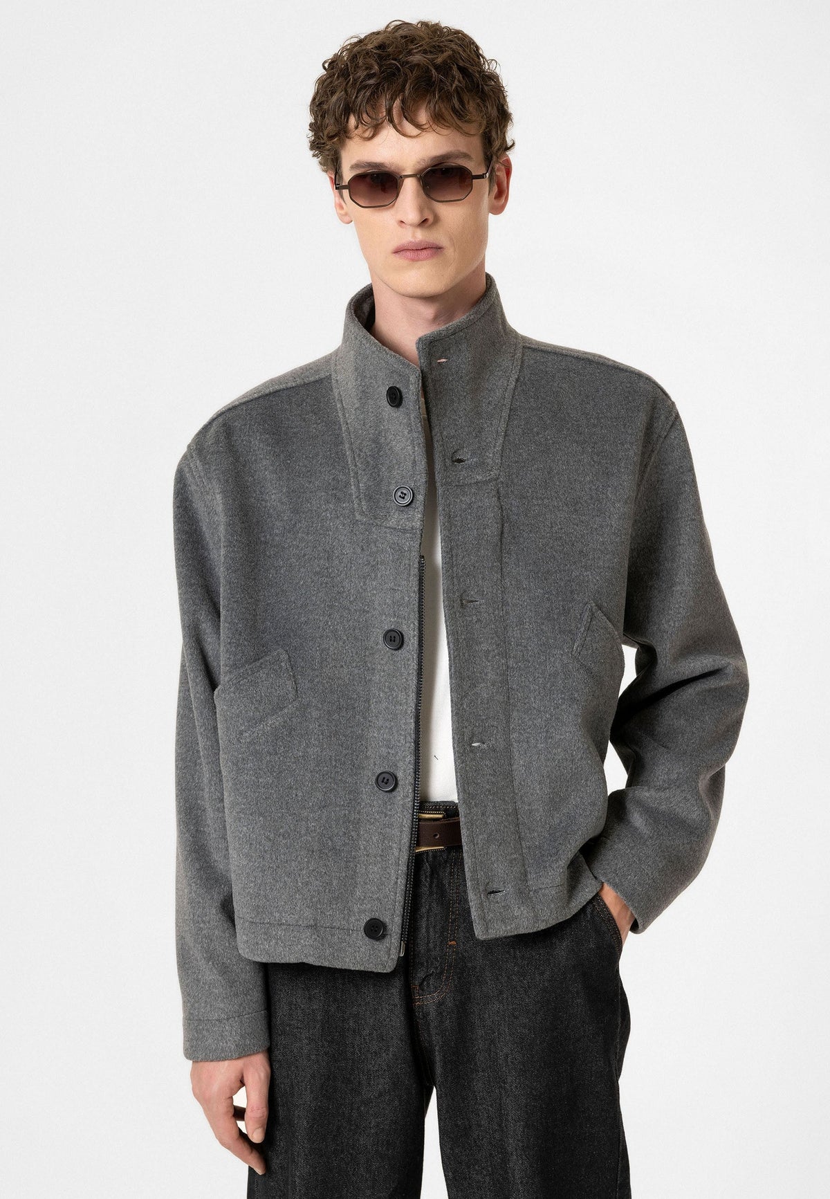 Men's Wool-Blend Stand-Up Collar Coat