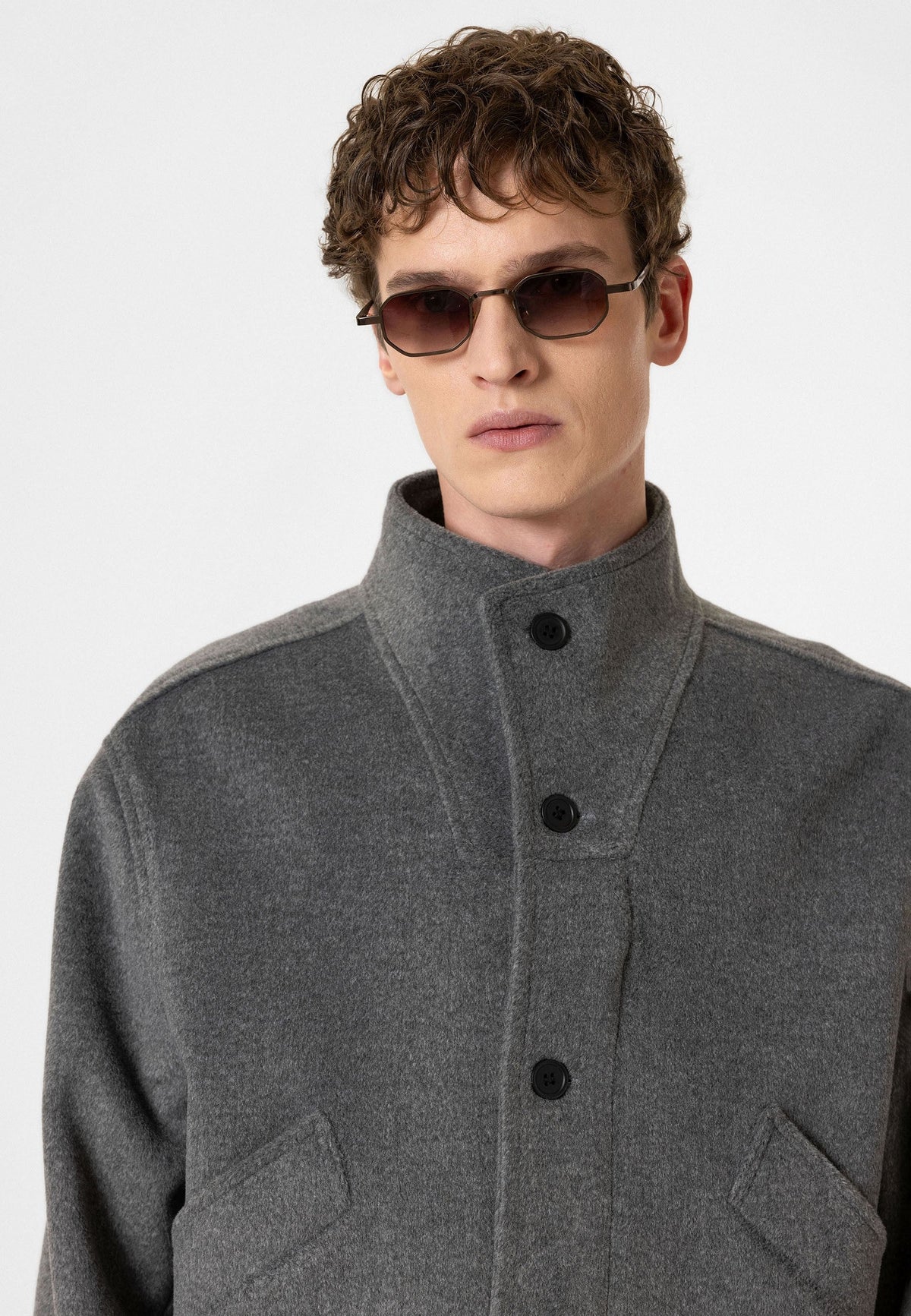 Men's Wool-Blend Stand-Up Collar Coat