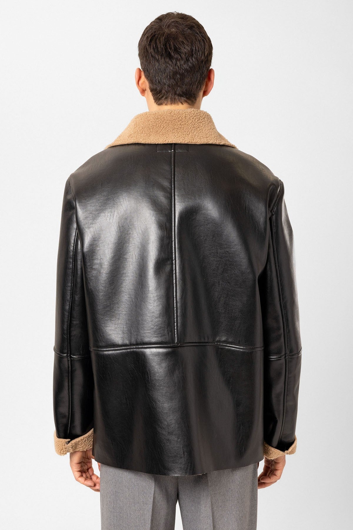 Antioch Astar Detailed Faux Leather Double-Breasted Men's Coat