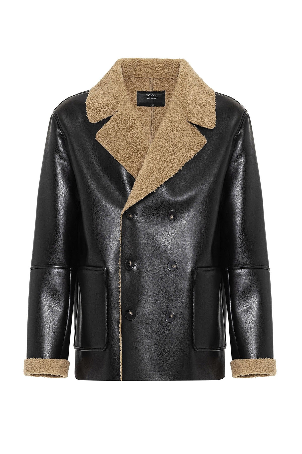 Antioch Astar Detailed Faux Leather Double-Breasted Men's Coat