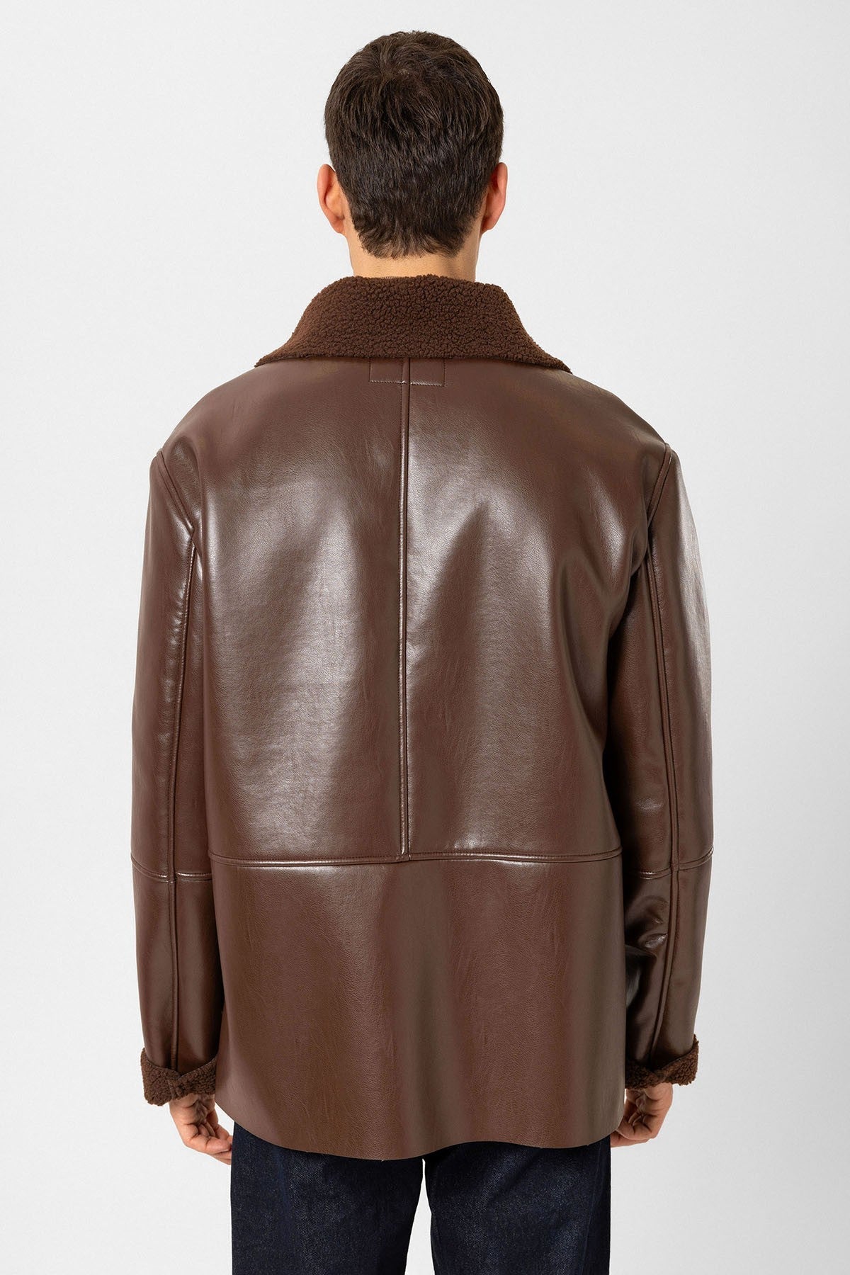 Antioch Astar Detailed Faux Leather Double-Breasted Men's Coat