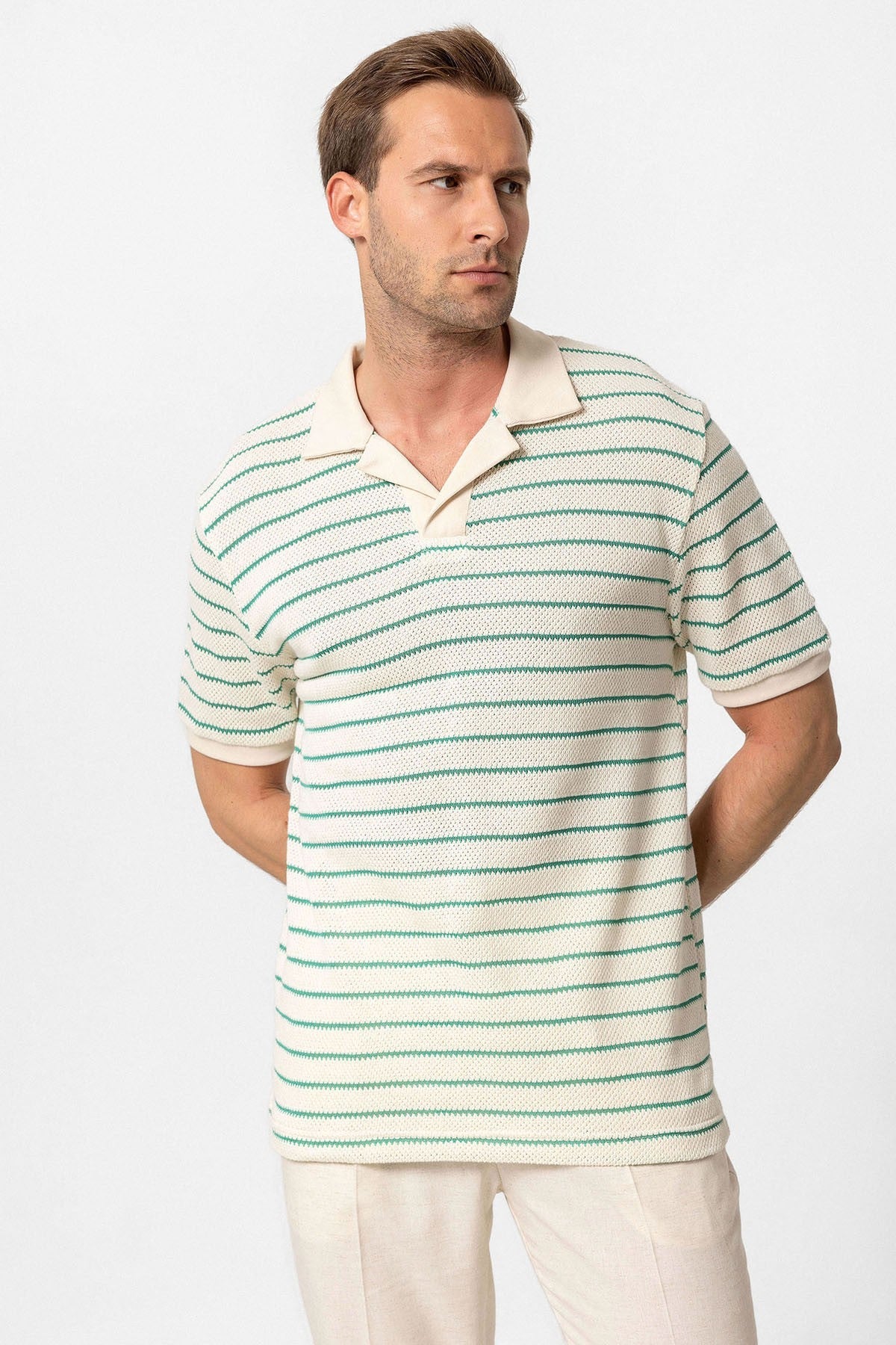 Antioch Apache Collar Striped Knit Men's T-Shirt