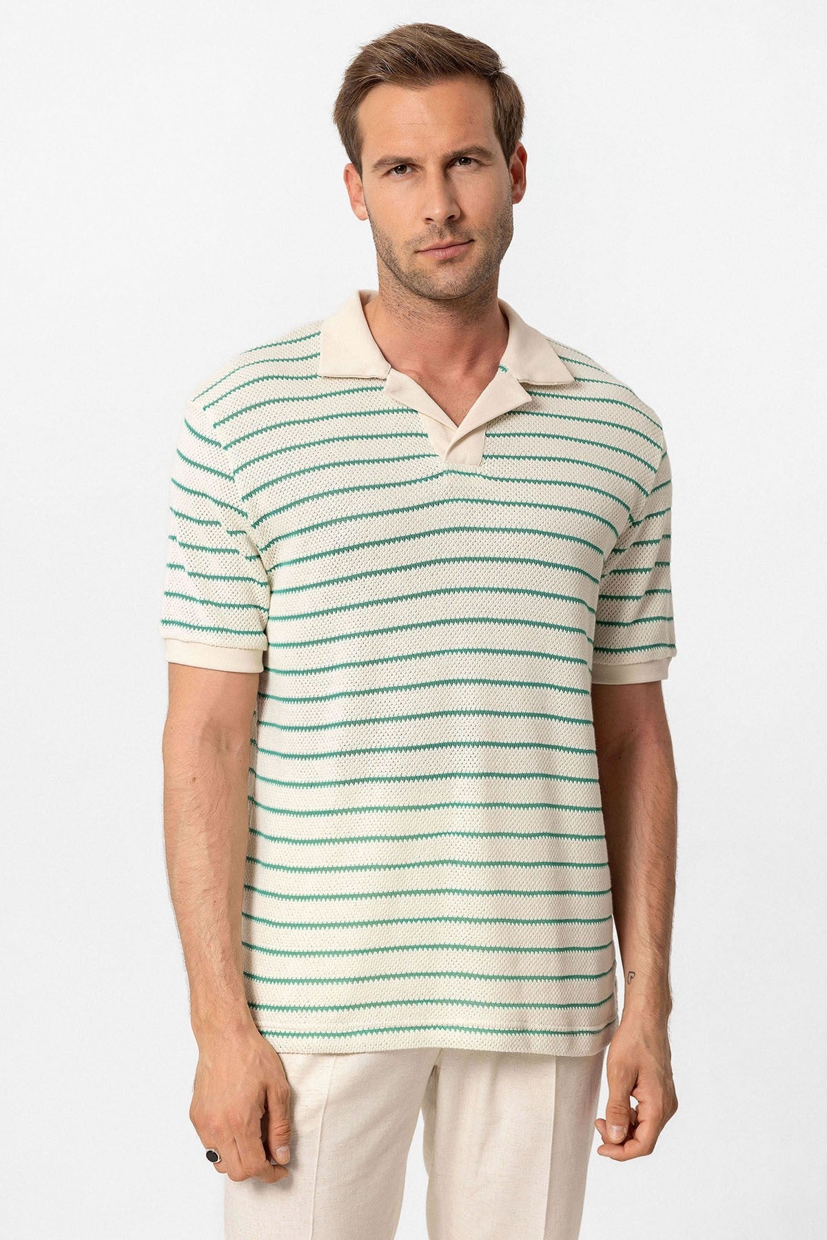 Antioch Apache Collar Striped Knit Men's T-Shirt