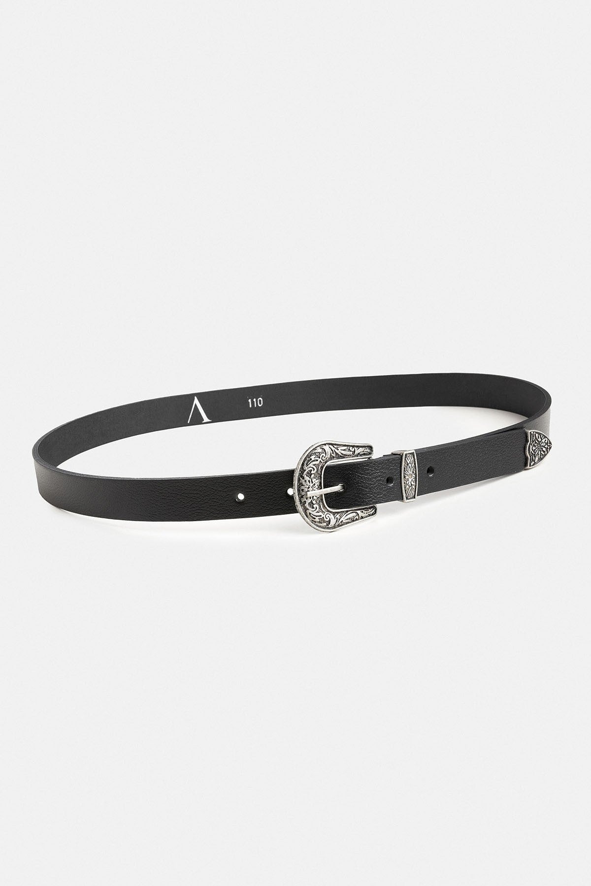 Vintage Men's Leather Belt with Antioch Buckle Embroidery