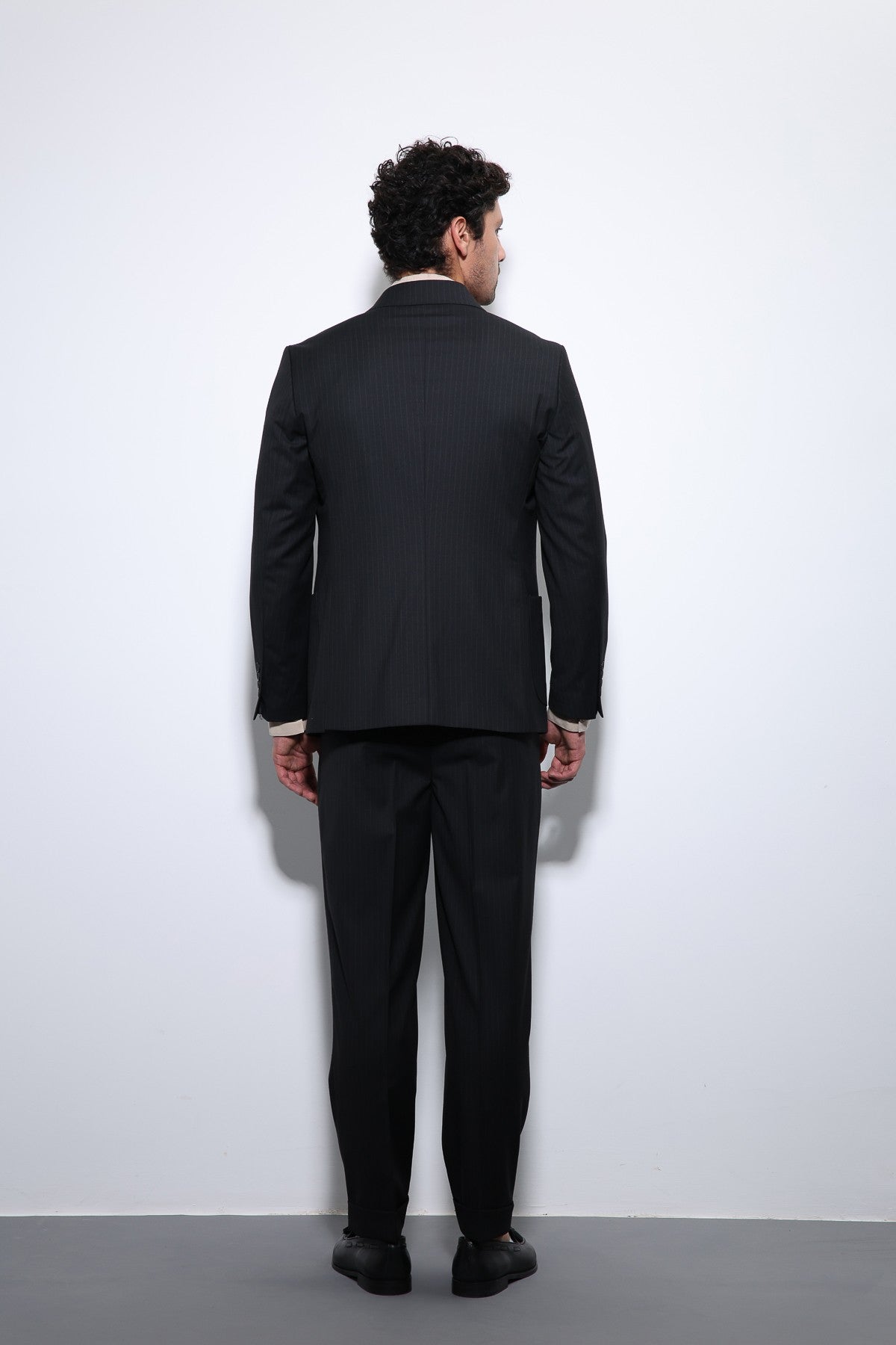 Double-Breasted, Italian-Cut, Wool-Blend Striped Men's Technical Suit