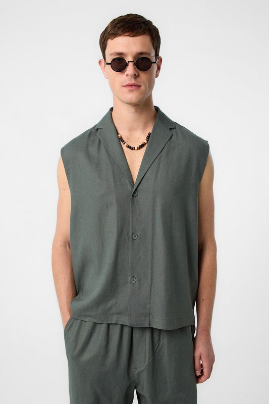 Antioch Linen-Blend Sleeveless Men's Shirt