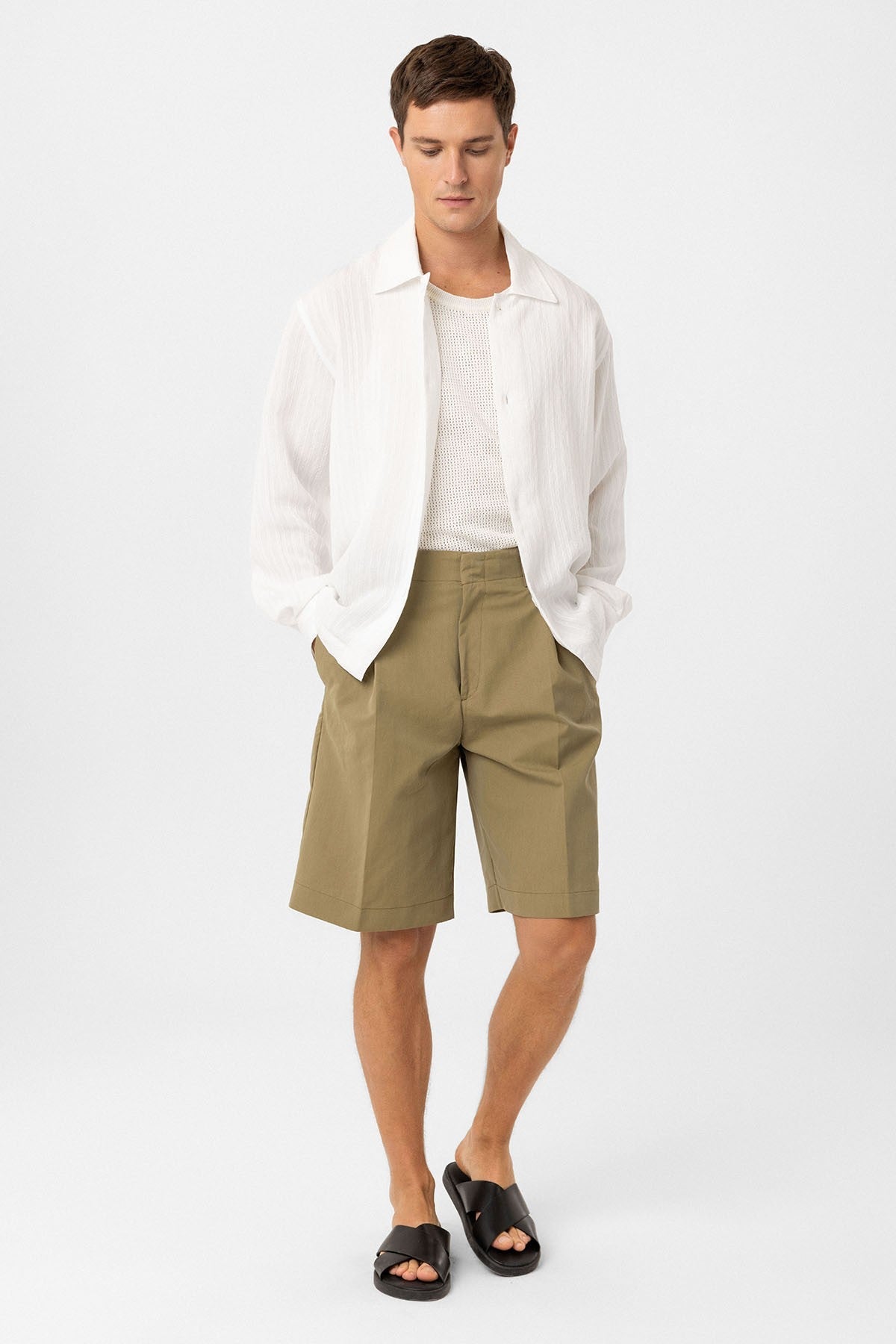 Antioch High-Waisted Pleated Relaxed Bermuda Shorts for Men