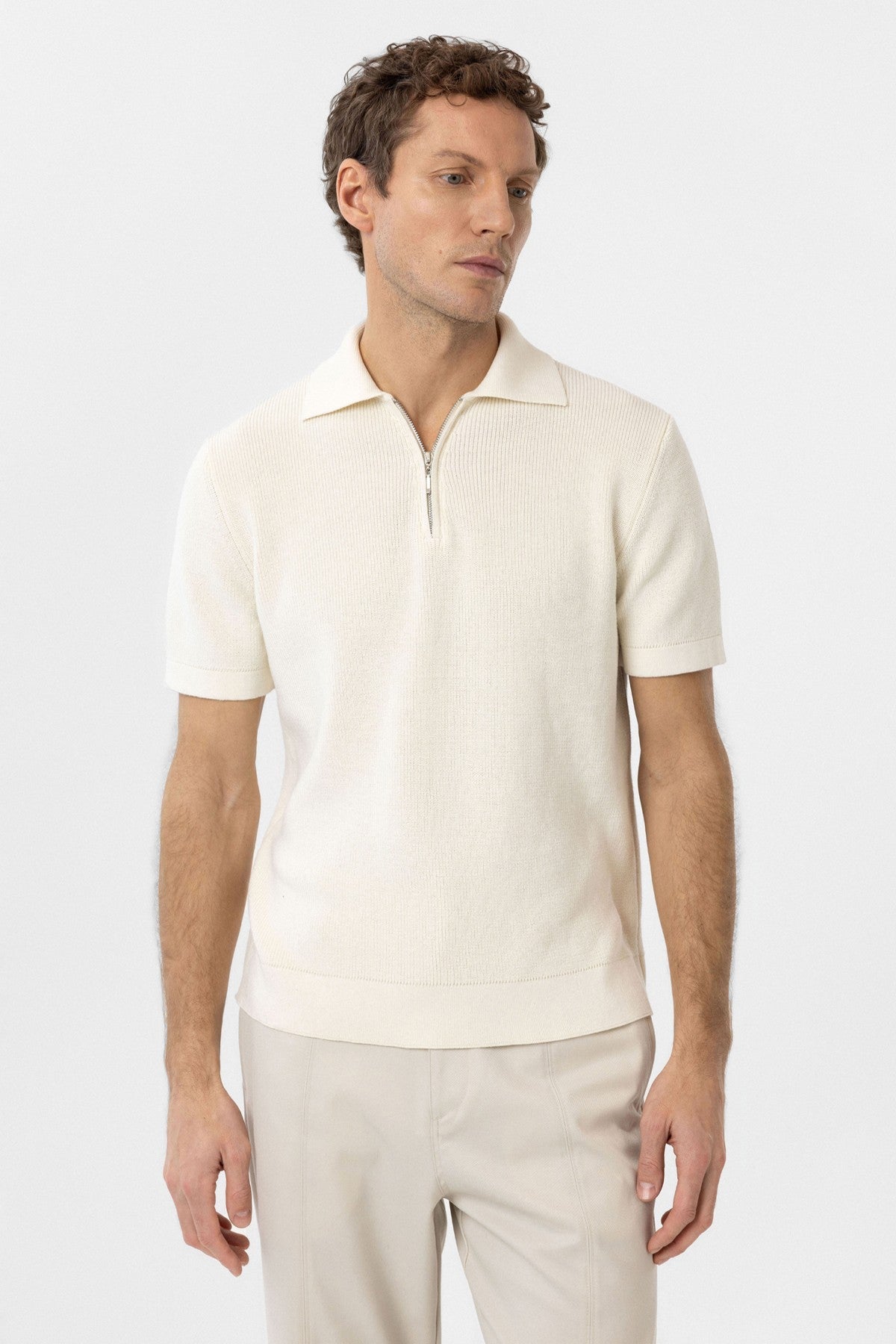 Antioch Zippered Knit Men's Polo-Neck Sweater T-Shirt
