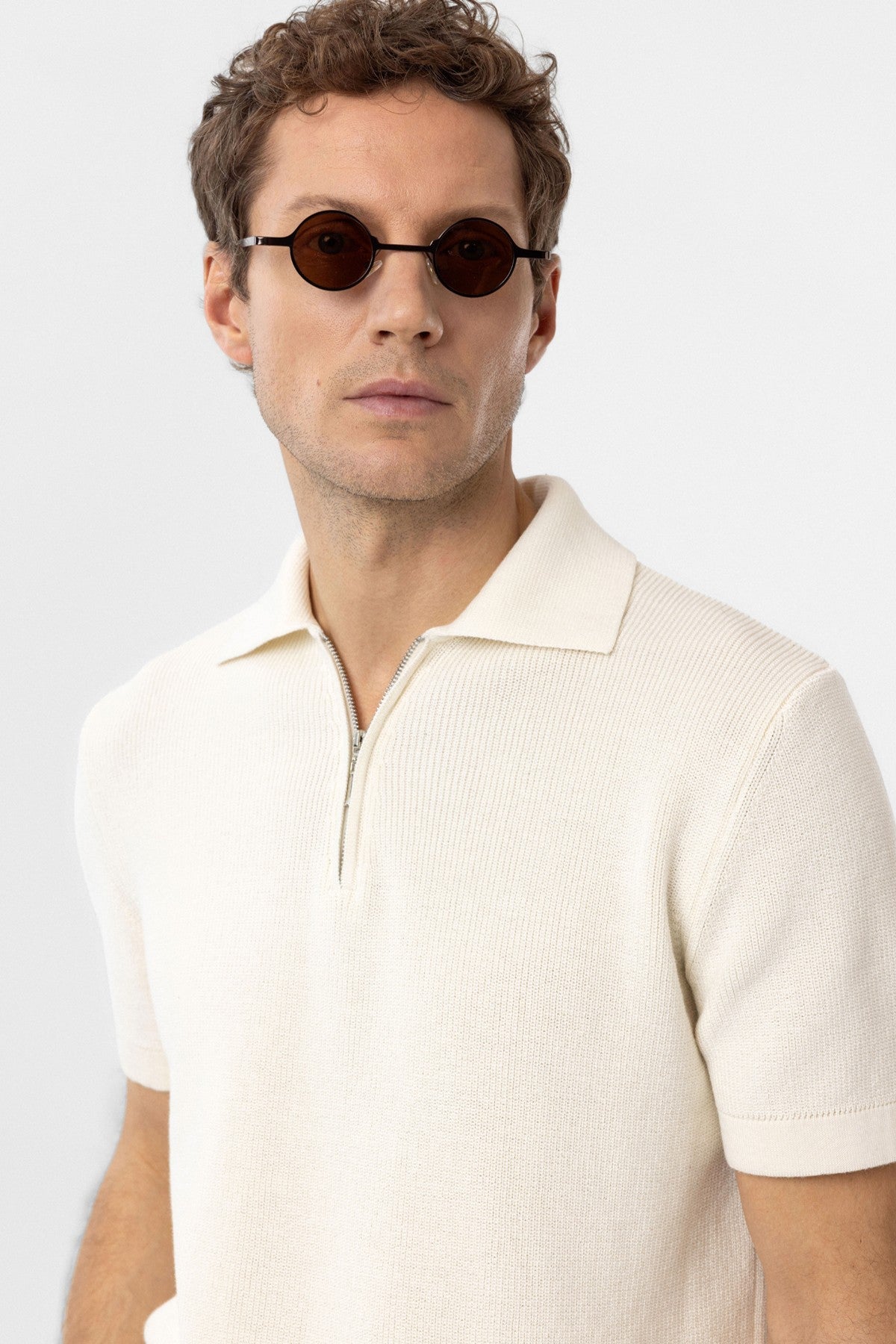 Antioch Zippered Knit Men's Polo-Neck Sweater T-Shirt