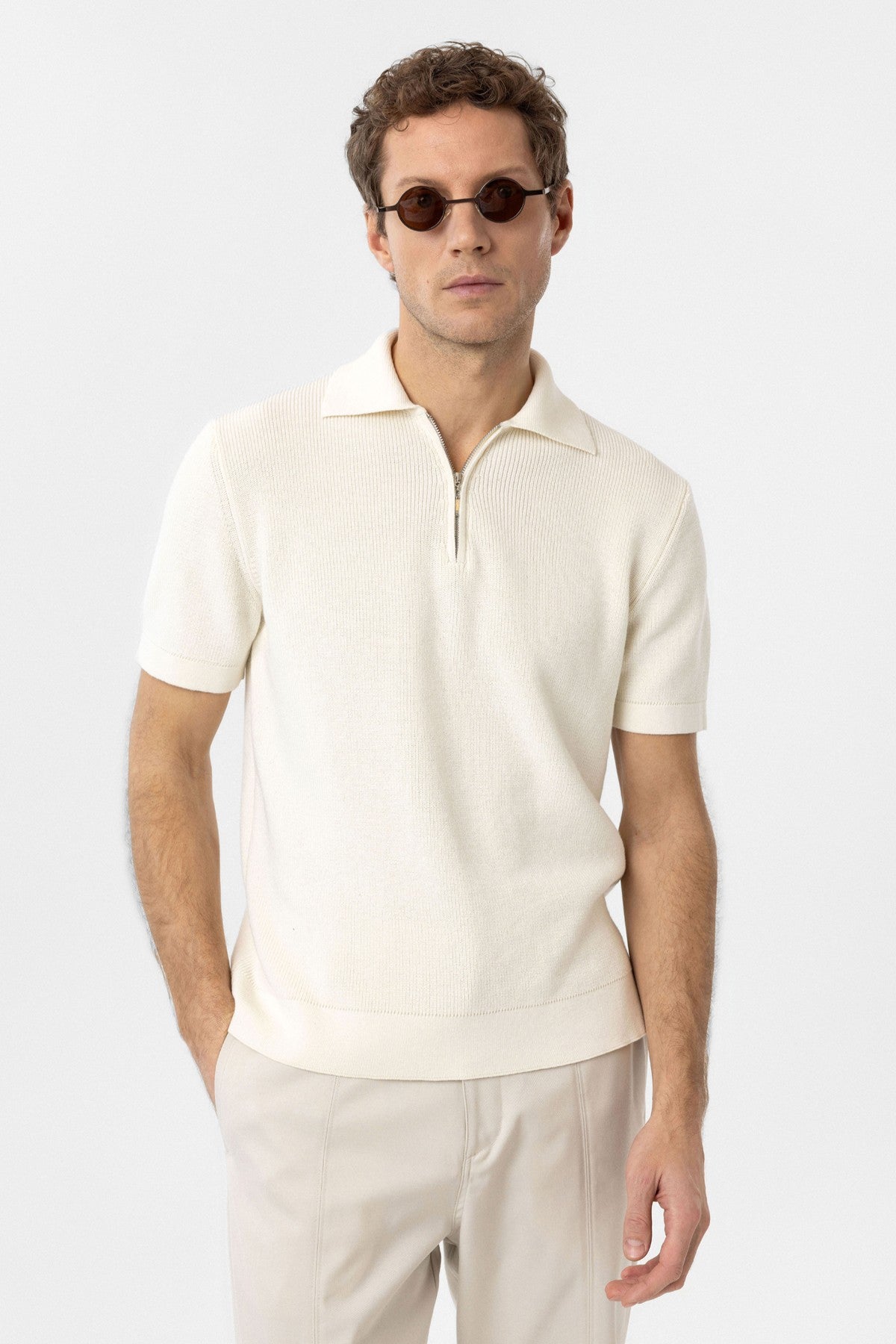 Antioch Zippered Knit Men's Polo-Neck Sweater T-Shirt