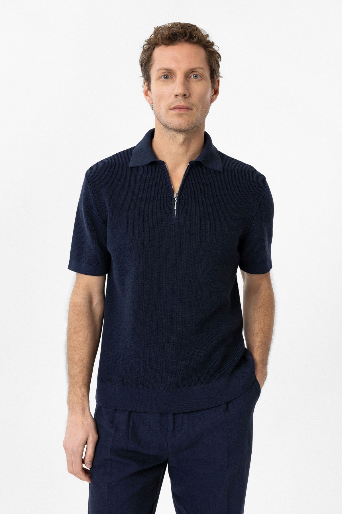 Antioch Zippered Knit Men's Polo-Neck Sweater T-Shirt