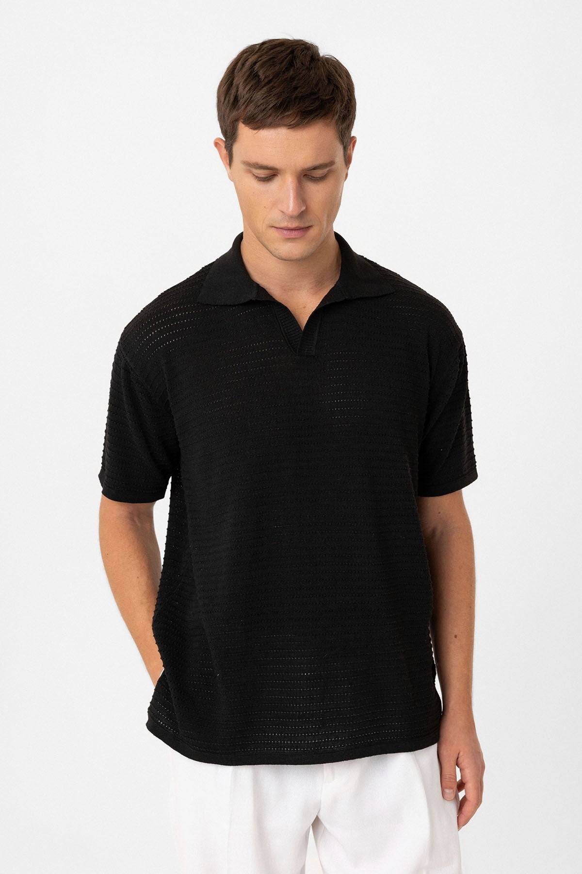 Antioch Polo-Neck Textured Men's Knit T-Shirt