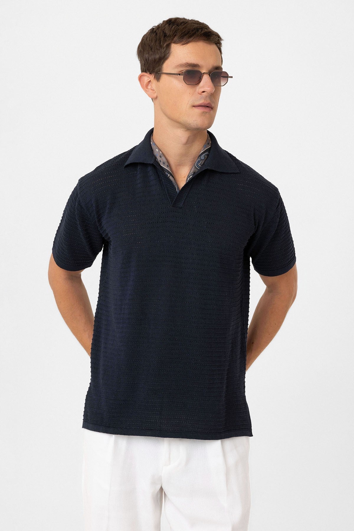 Antioch Polo-Neck Textured Men's Knit T-Shirt