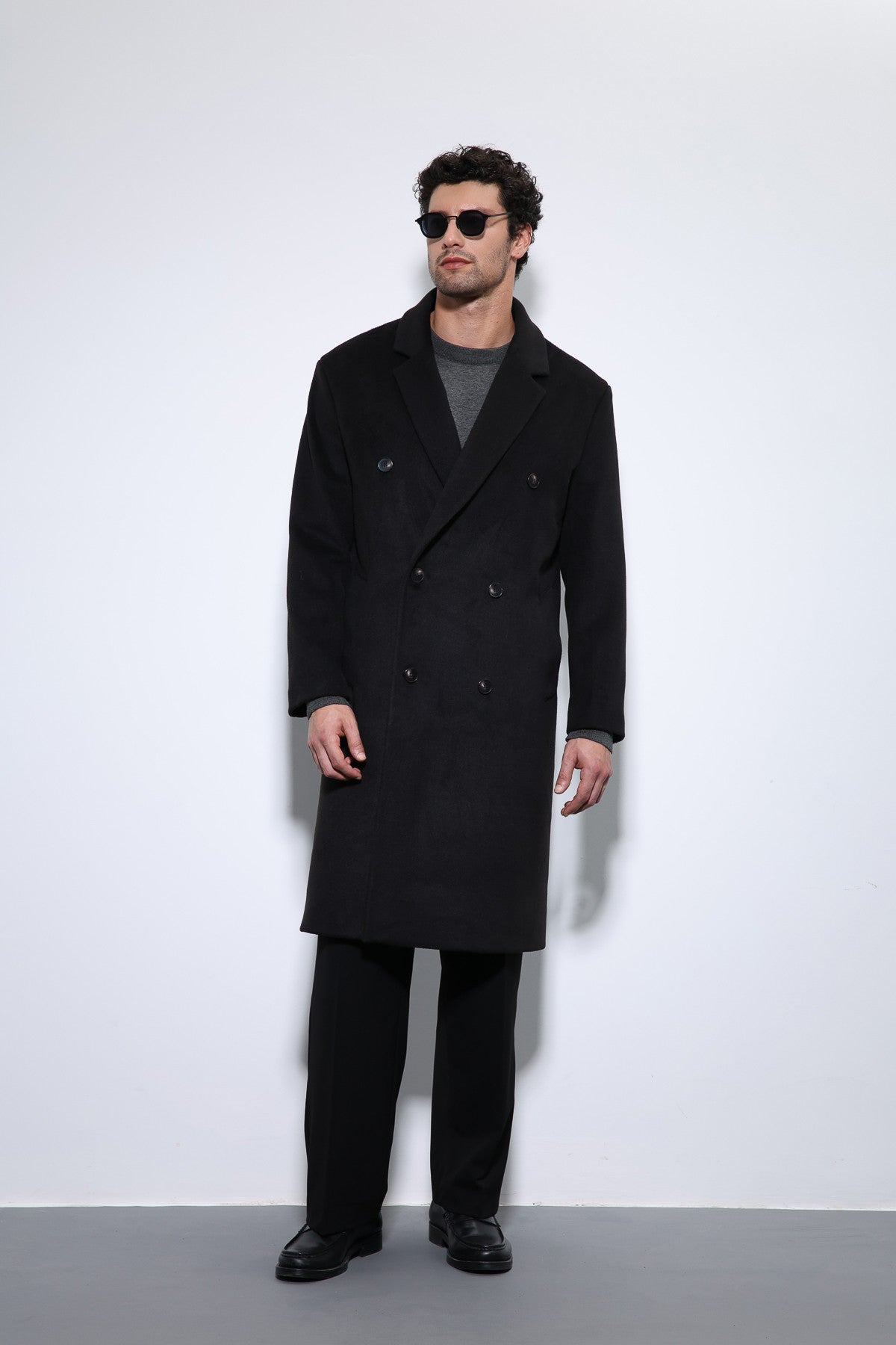 Men's Double-Breasted Coat with Wool Blend