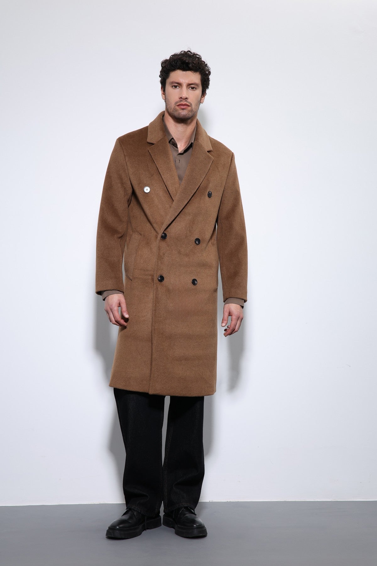 Men's Double-Breasted Coat with Wool Blend