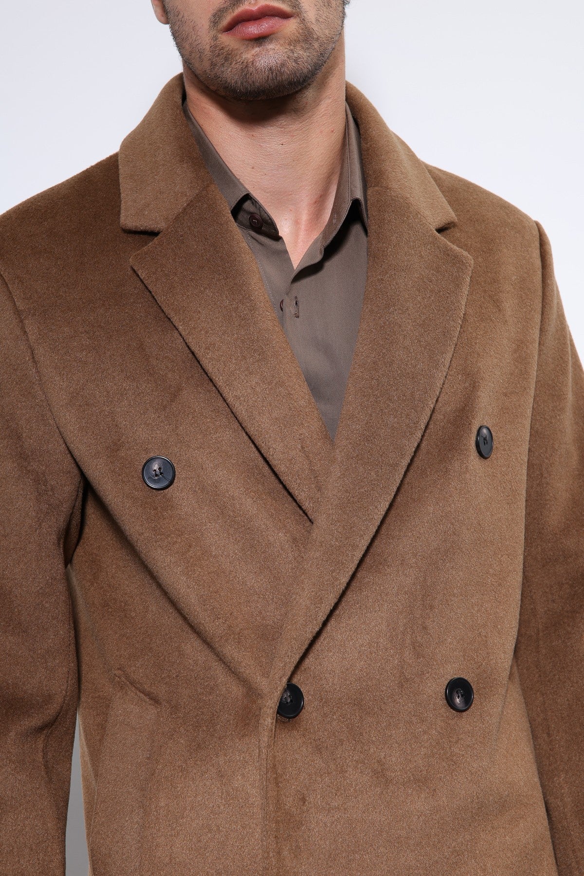 Men's Double-Breasted Coat with Wool Blend