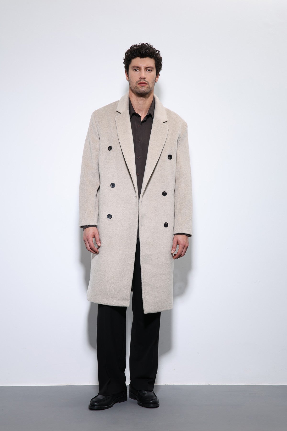 Men's Double-Breasted Coat with Wool Blend