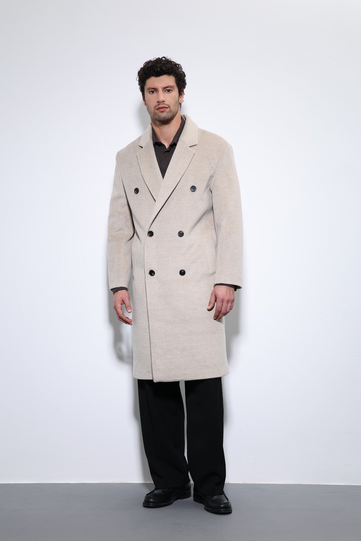 Men's Double-Breasted Coat with Wool Blend
