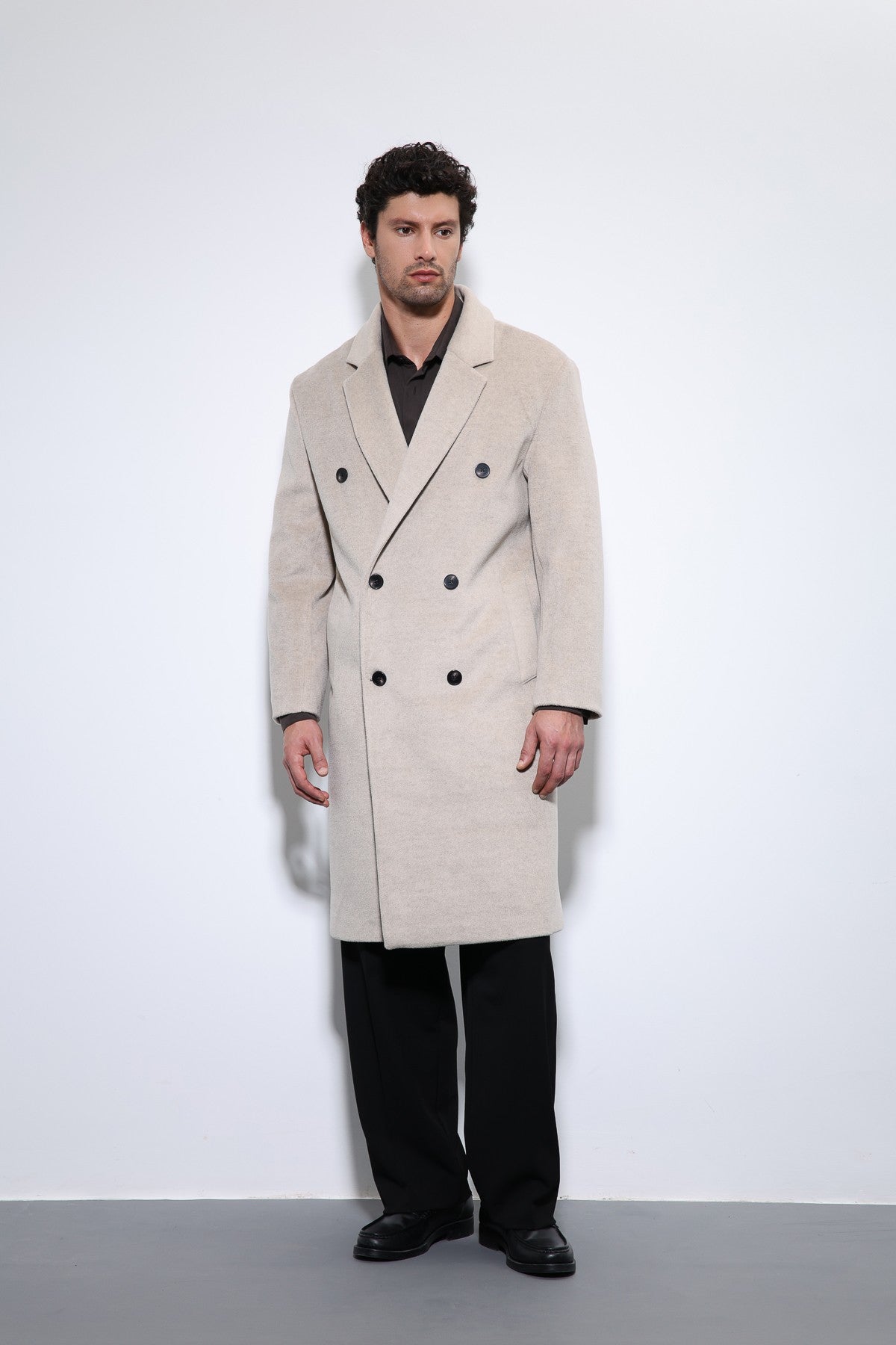 Men's Double-Breasted Coat with Wool Blend