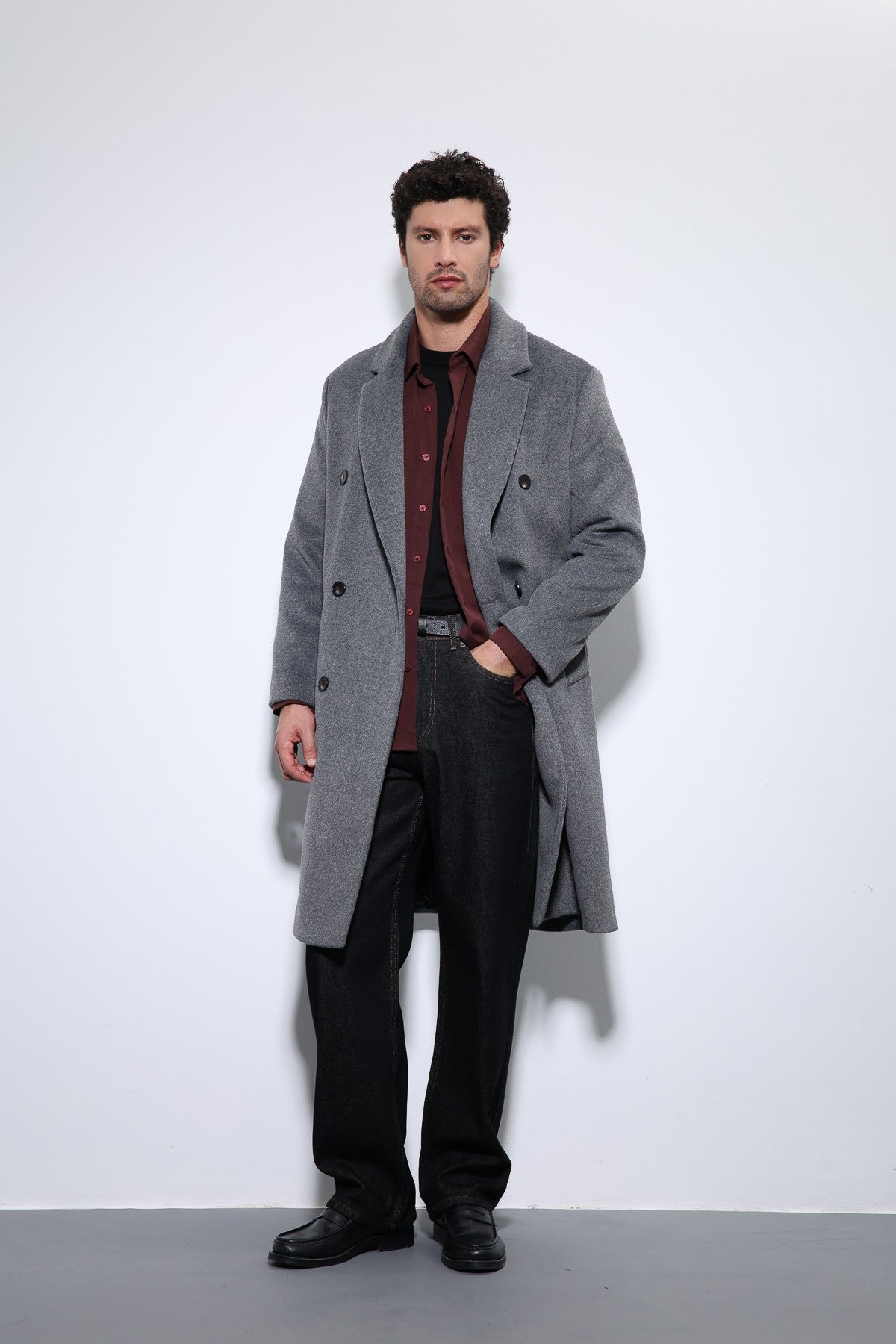 Men's Double-Breasted Coat with Wool Blend