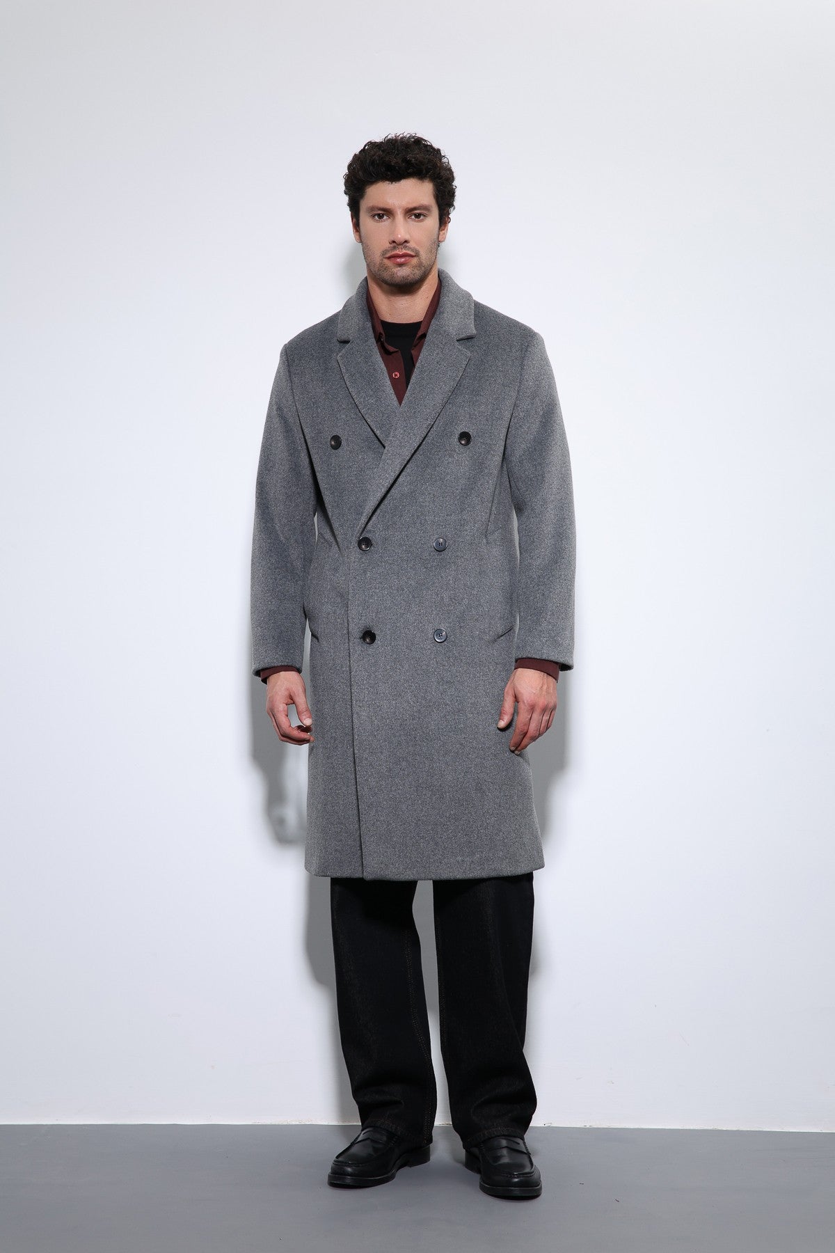 Men's Double-Breasted Coat with Wool Blend