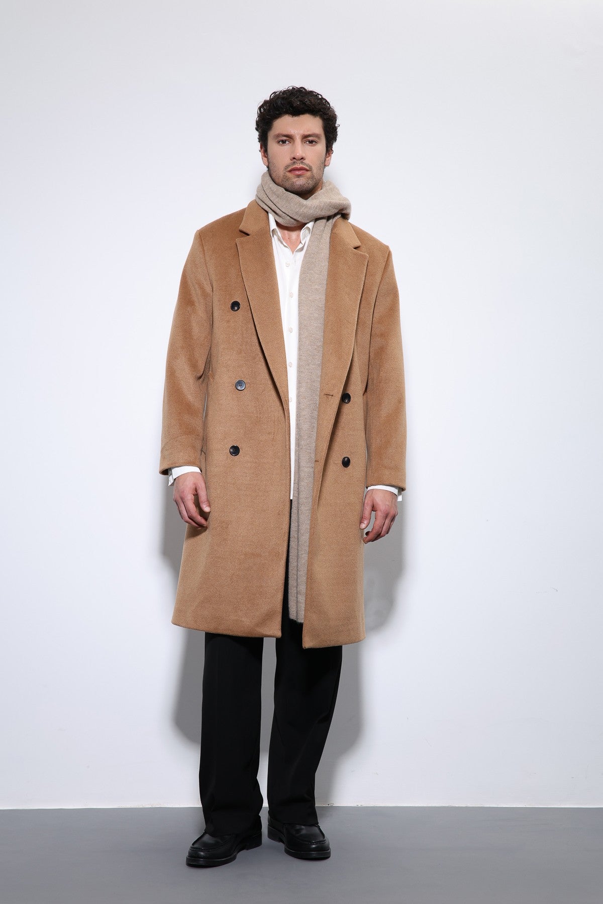 Men's Double-Breasted Coat with Wool Blend