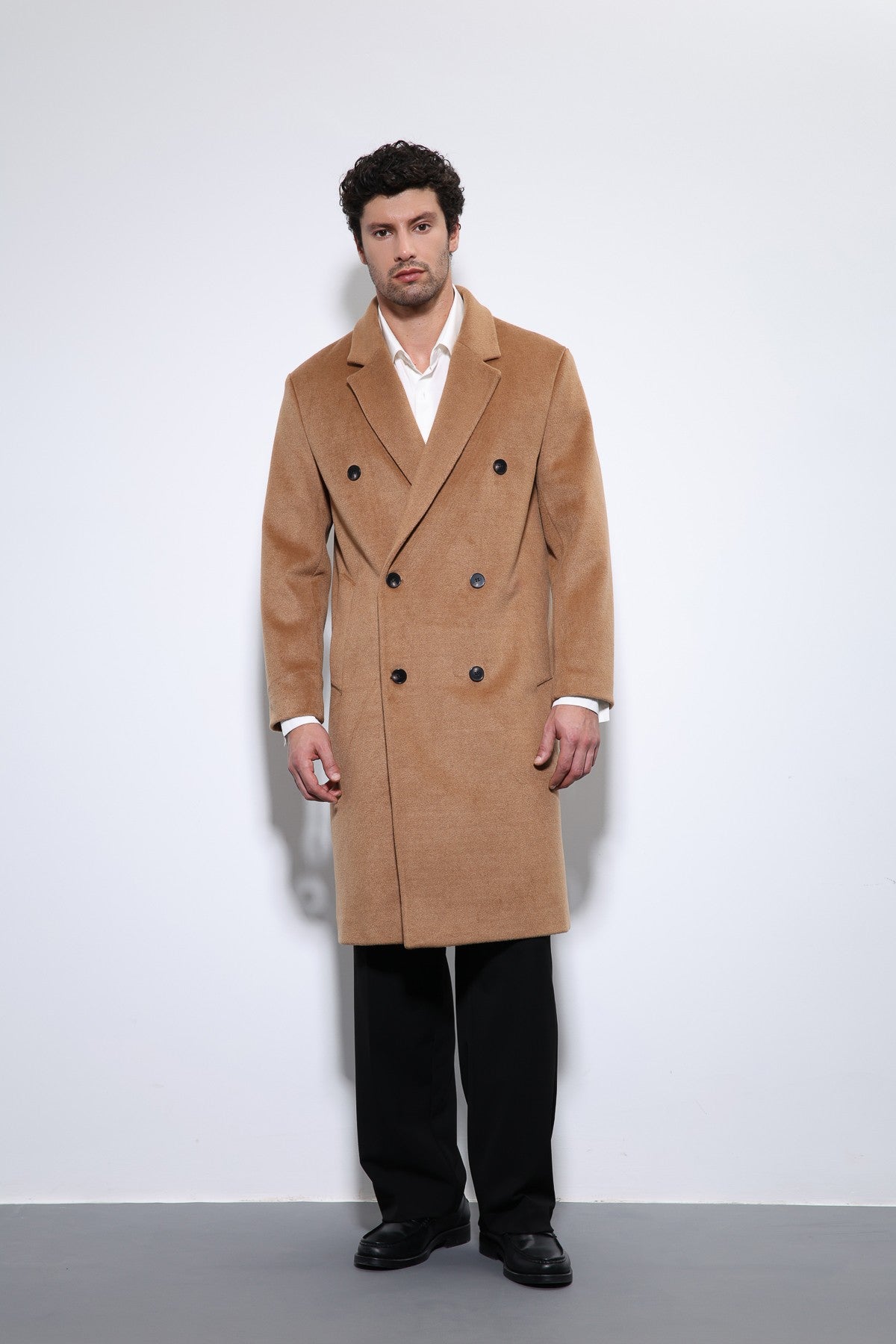 Men's Double-Breasted Coat with Wool Blend