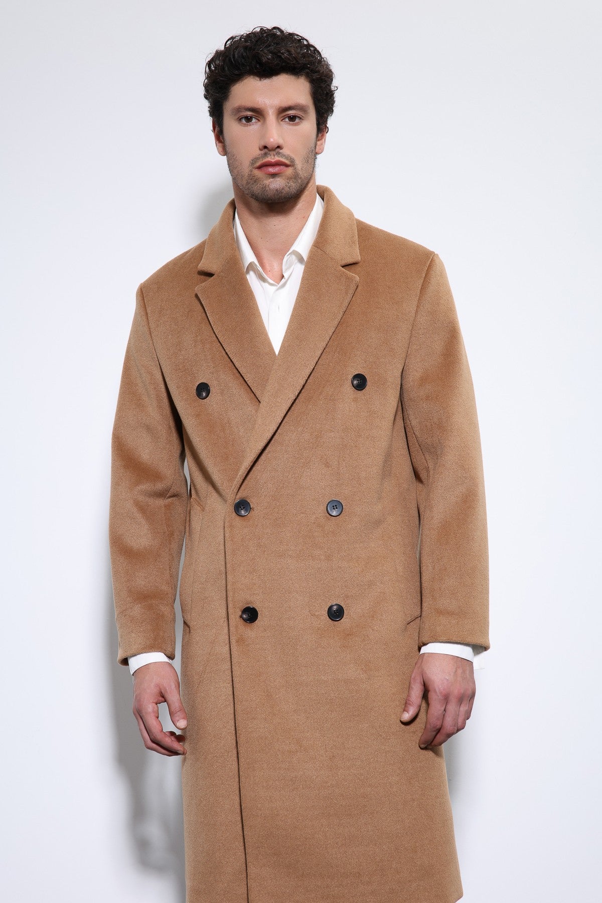 Men's Double-Breasted Coat with Wool Blend