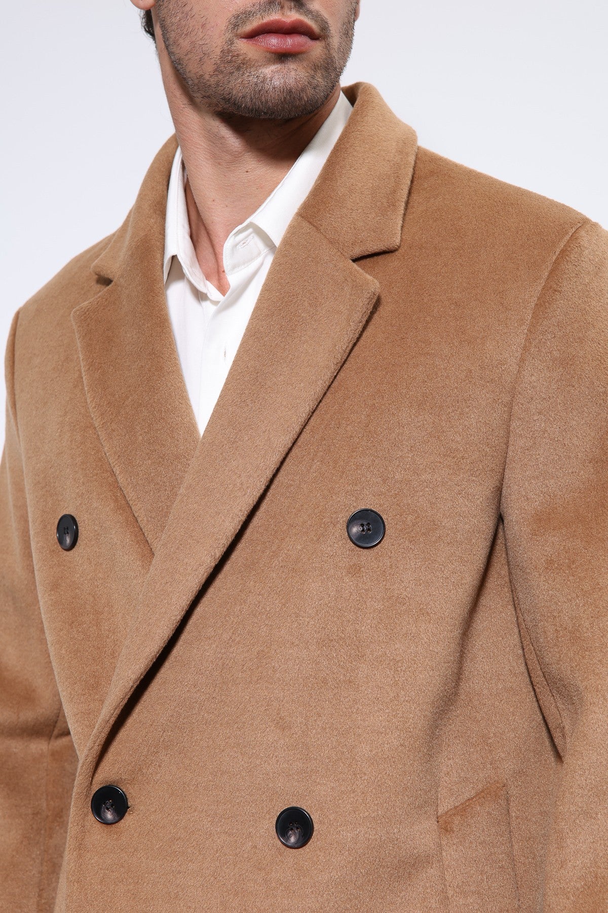Men's Double-Breasted Coat with Wool Blend
