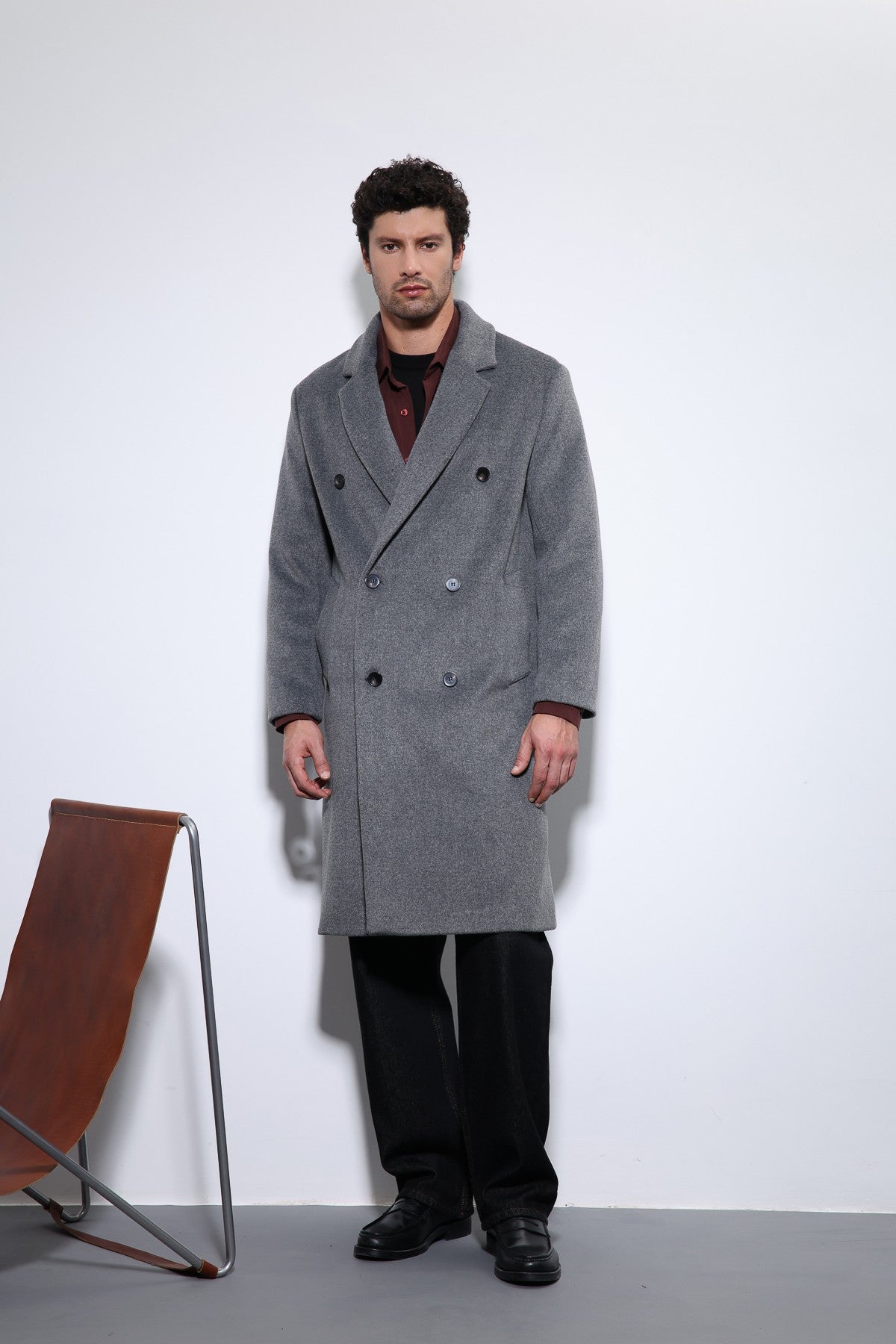 Men's Double-Breasted Coat with Wool Blend