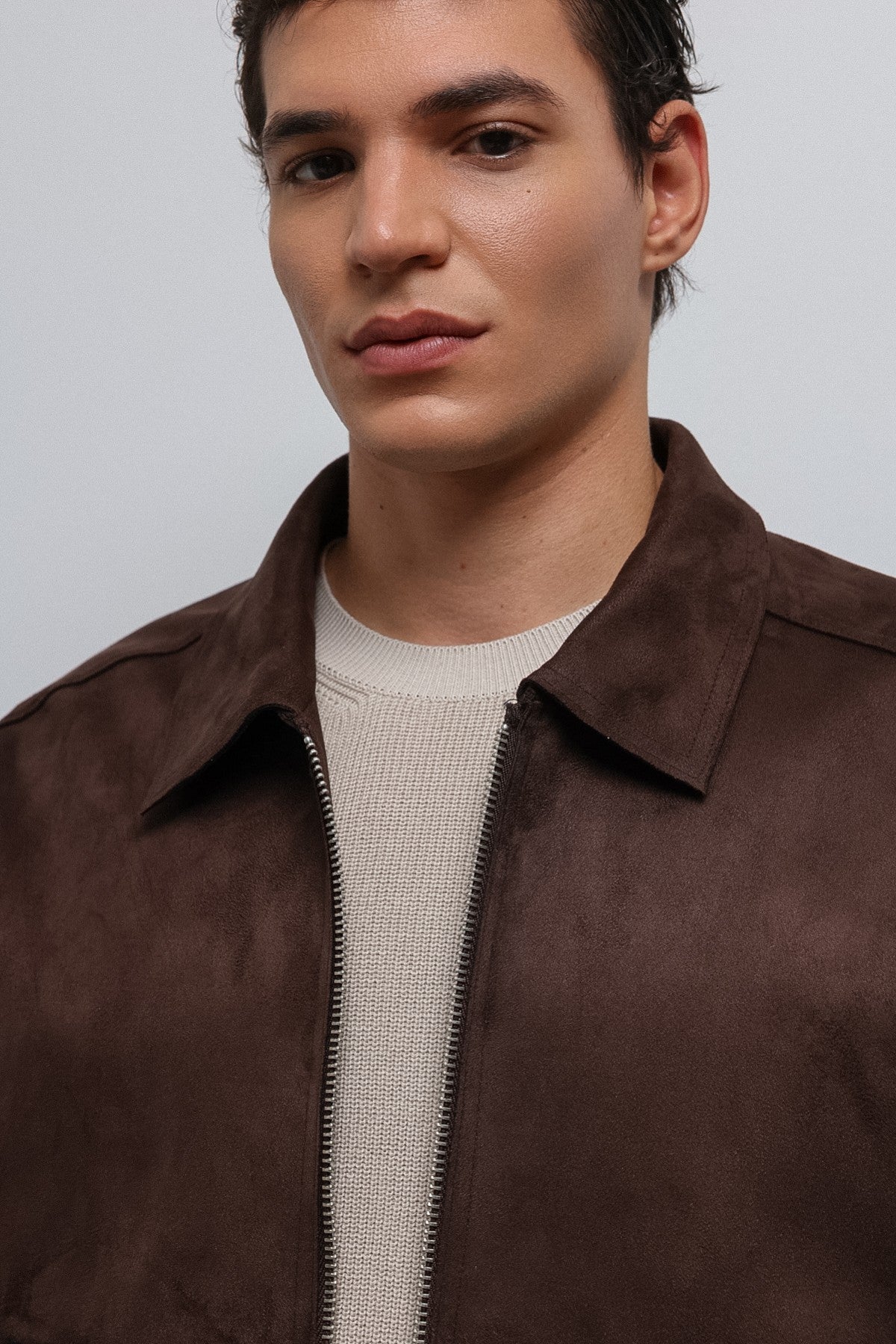 Antioch Zipper-Front Faux Suede Men's Jacket