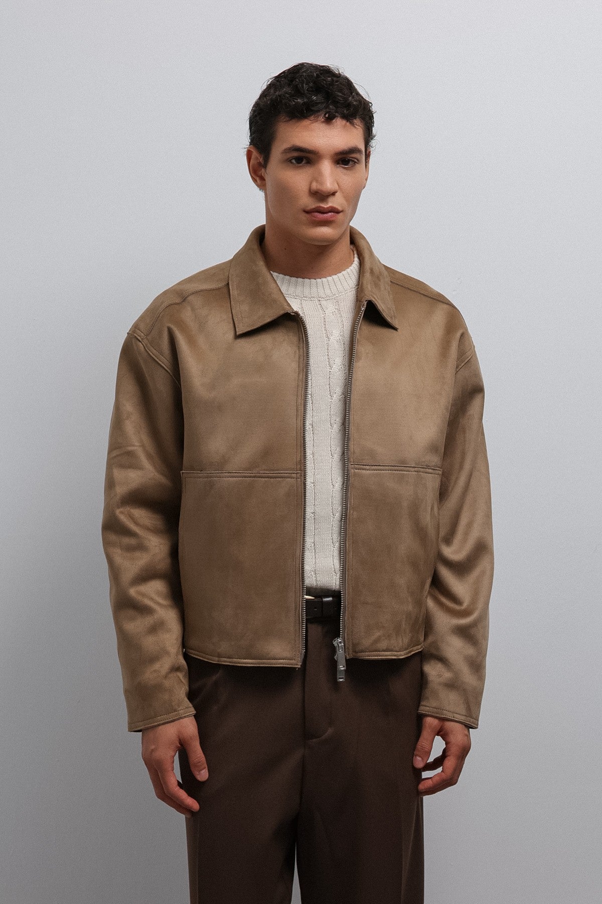 Antioch Zipper-Front Faux Suede Men's Jacket