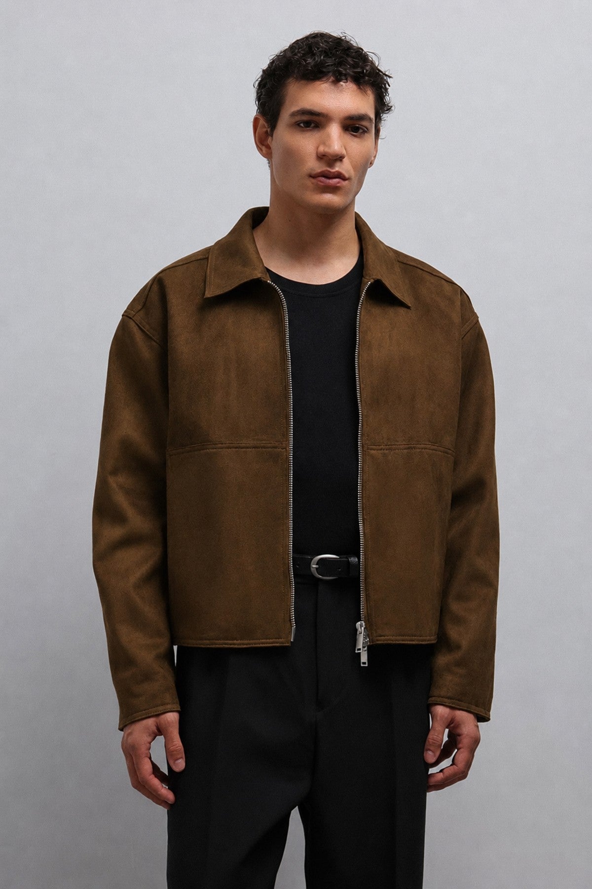Men's Faux Suede Jacket with Zipper
