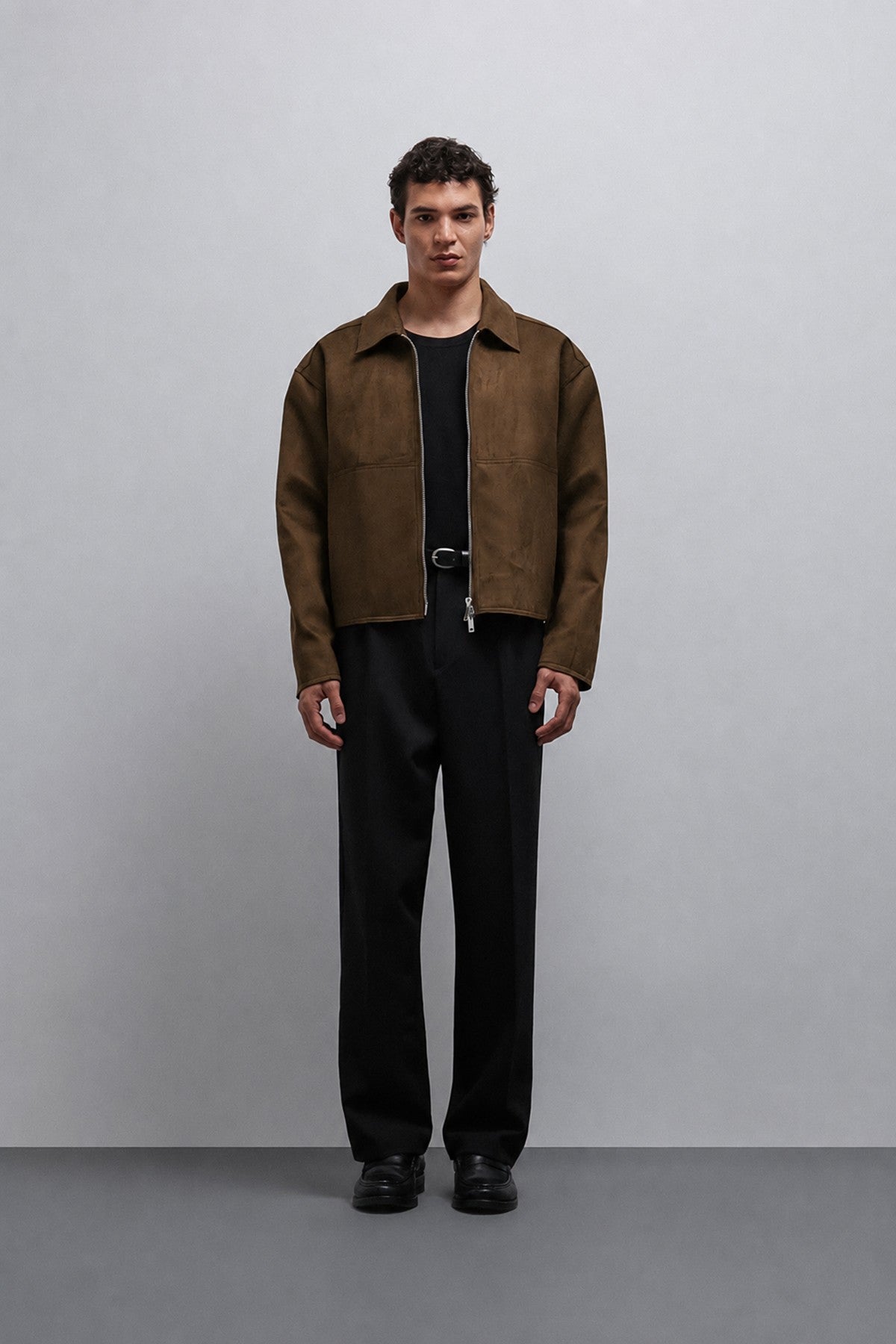 Men's Faux Suede Jacket with Zipper