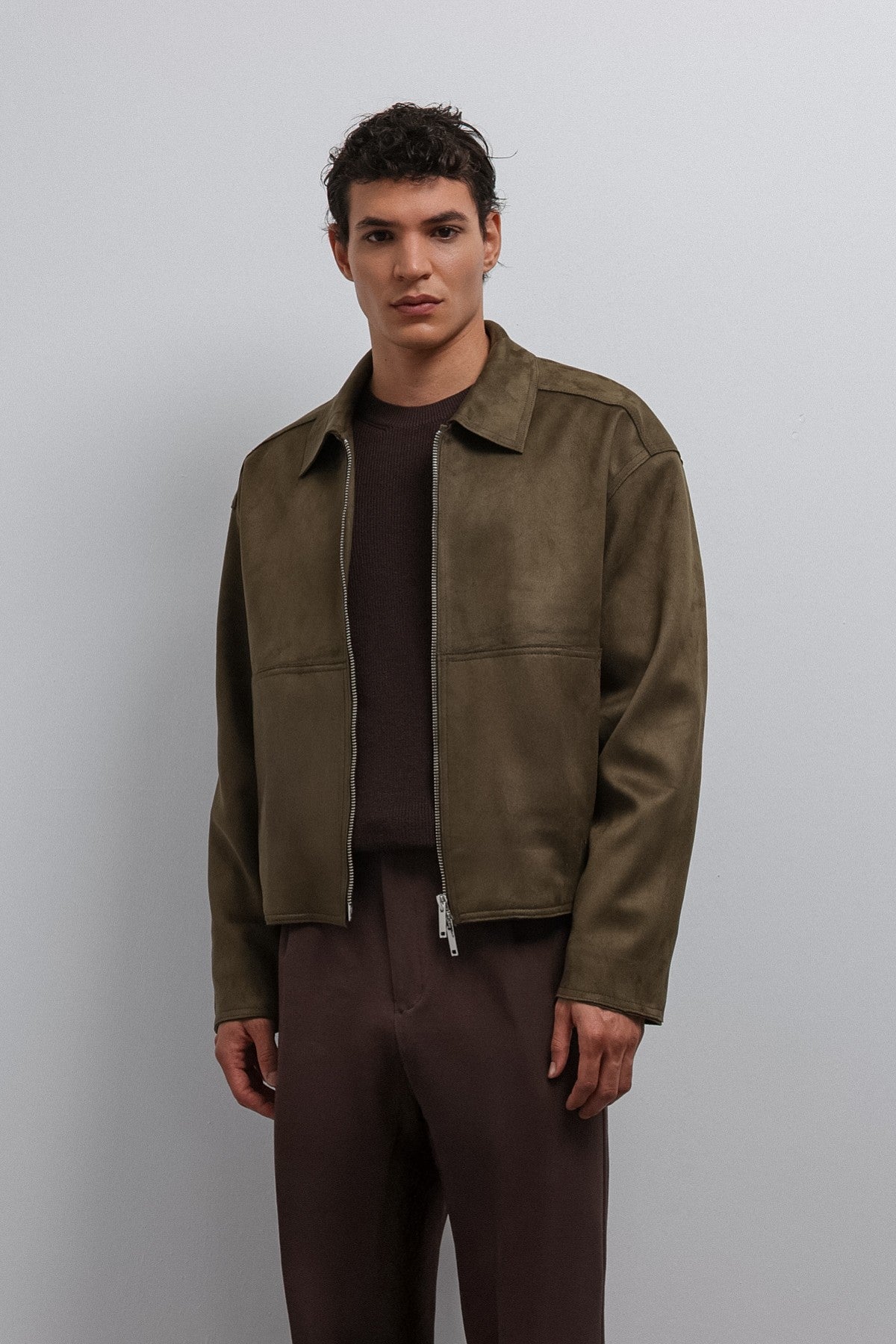 Antioch Zipper-Front Faux Suede Men's Jacket