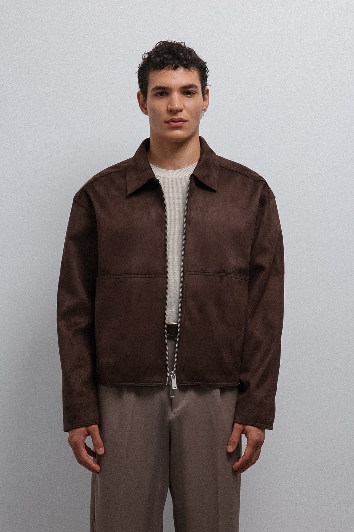 Antioch Zipper-Front Faux Suede Men's Jacket