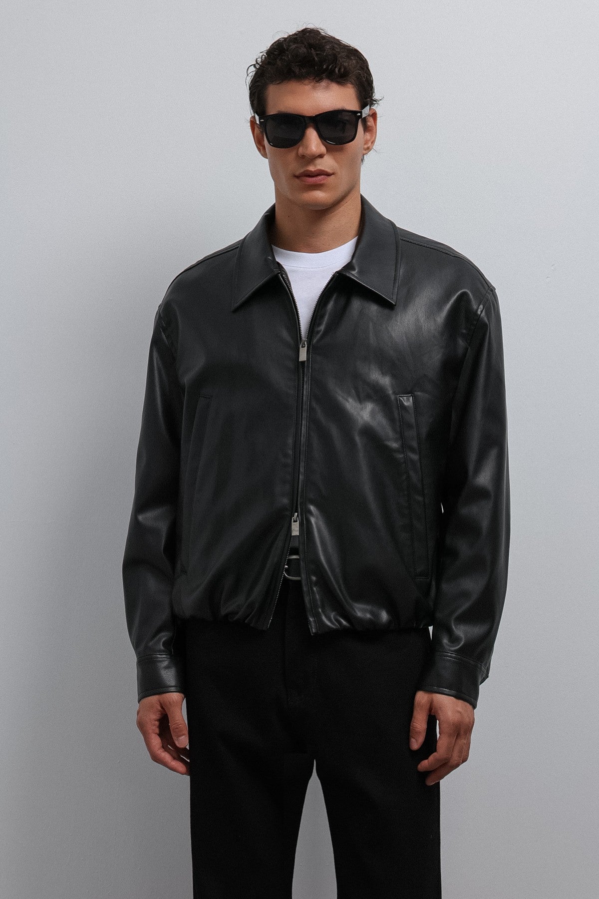 Antioch Faux Leather Bomber Jacket for Men