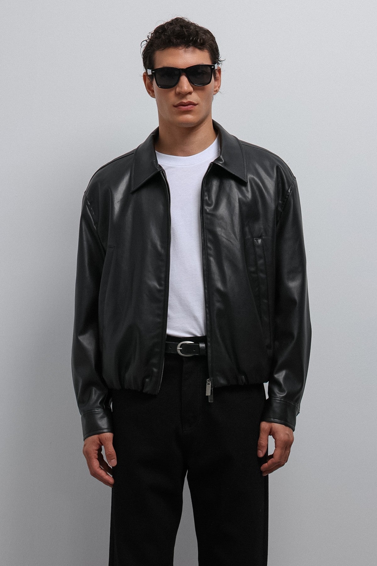 Antioch Faux Leather Bomber Jacket for Men