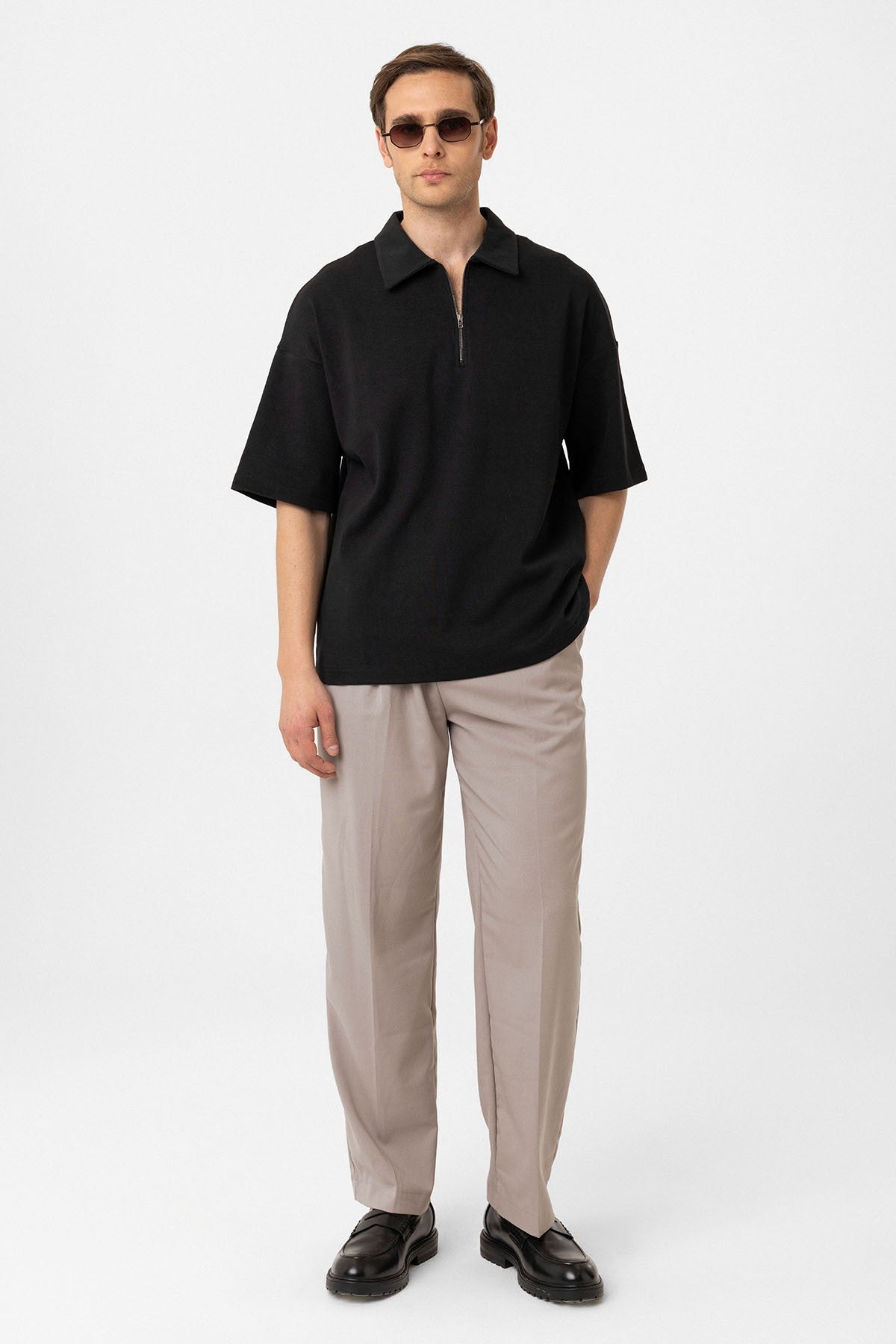 Antioch Oversized Polo-Neck Zipper Men's T-Shirt